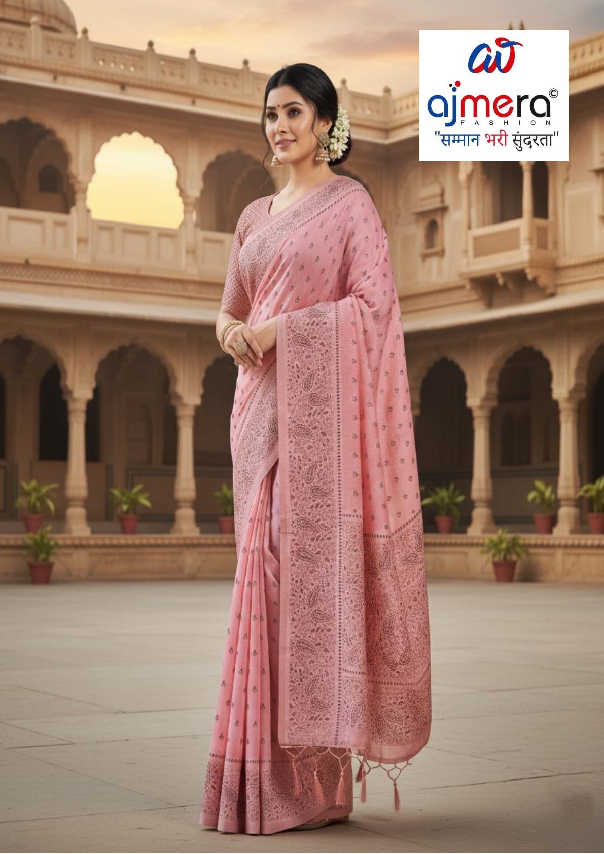 Stylish Jacquard Silk Saree with Blouse Piece for Festive Collection | SOJ-COFFEE LINEN SAROSKI