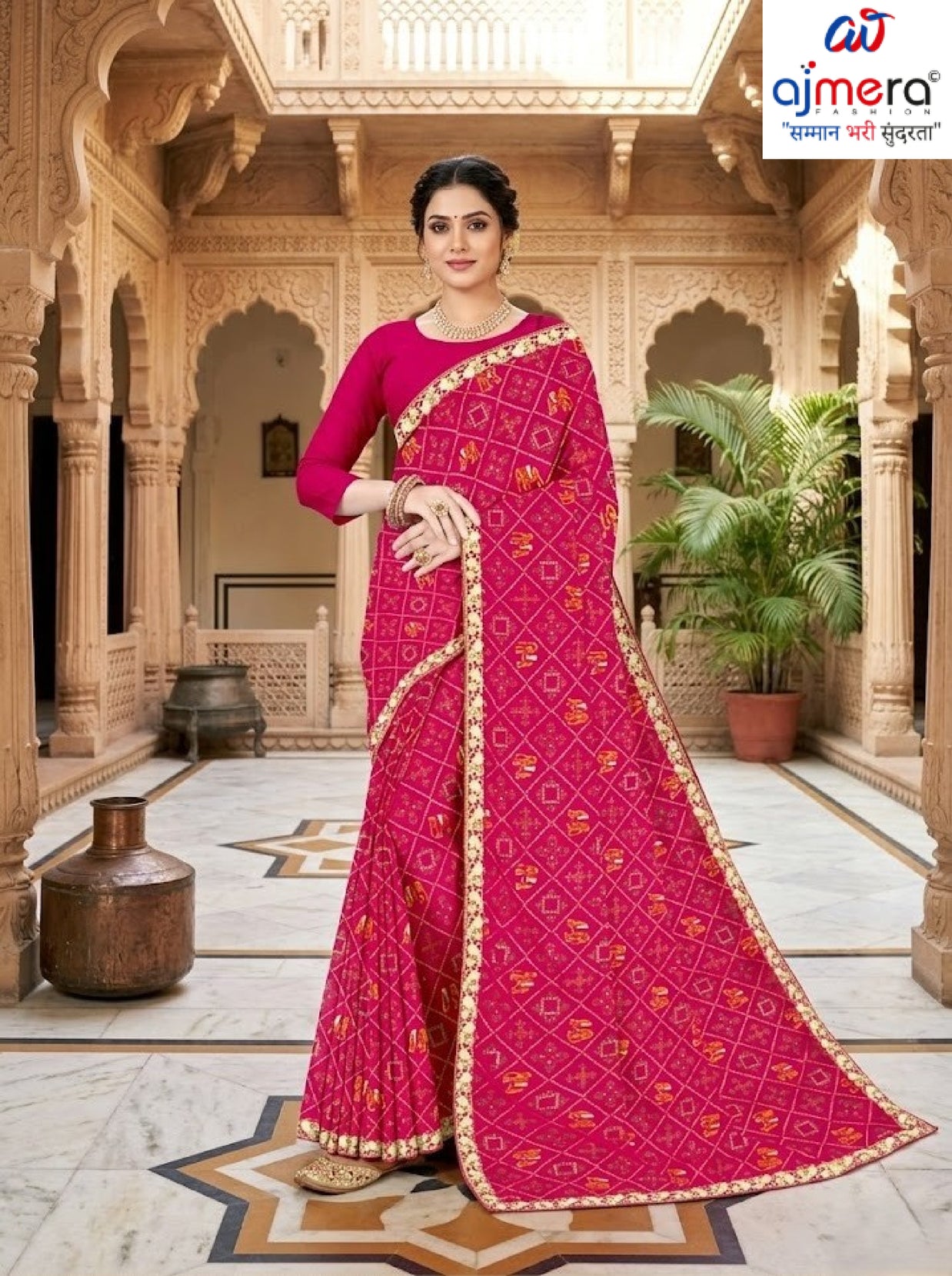 Chiffon Print Loose Saree with Blouse for Premium Ethnic and Traditional Wear | TD-SWEET LADY