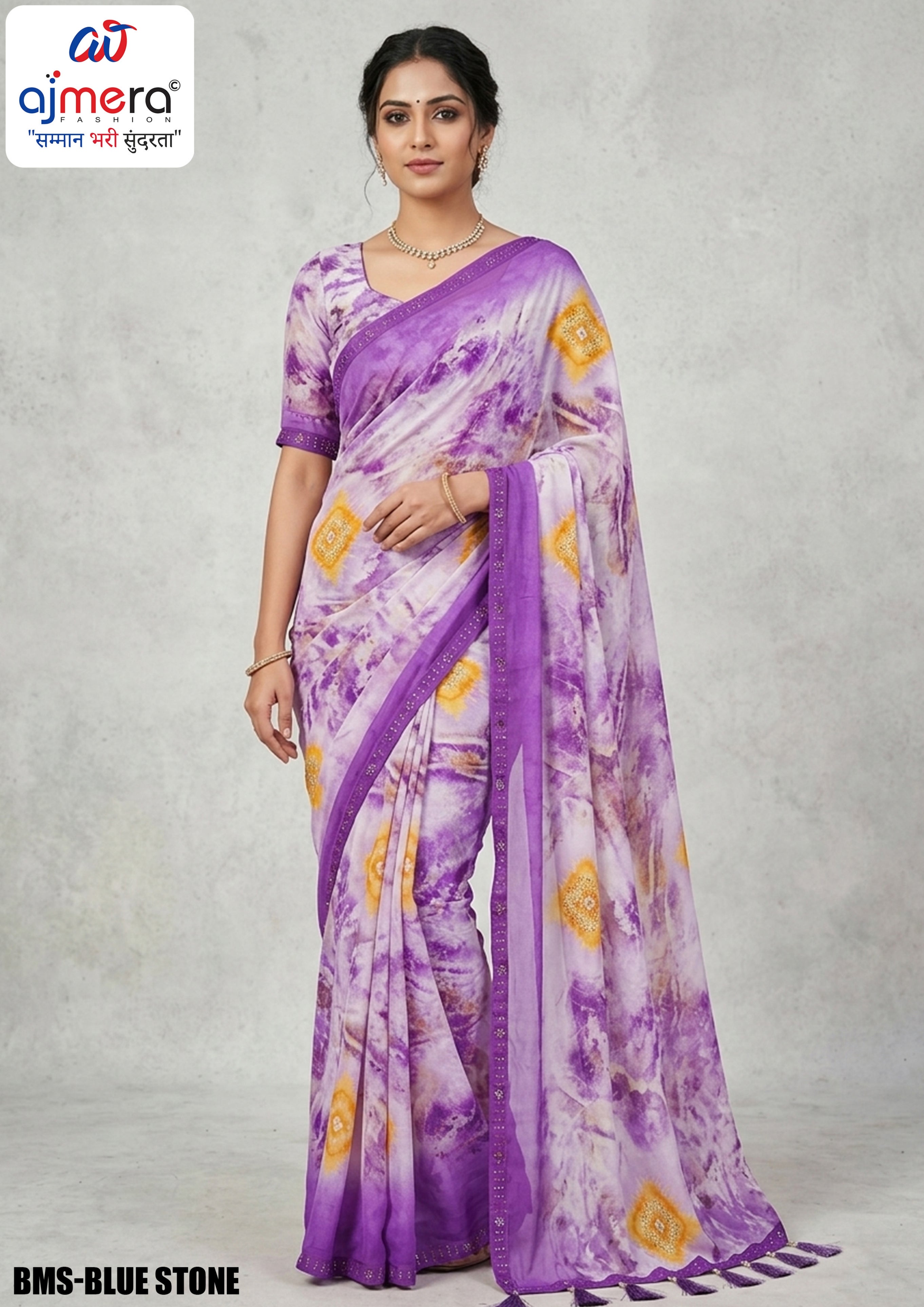 Weightless Print Loose Saree with Blouse for Premium Ethnic and Traditional Wear | BMS-BLUE STONE