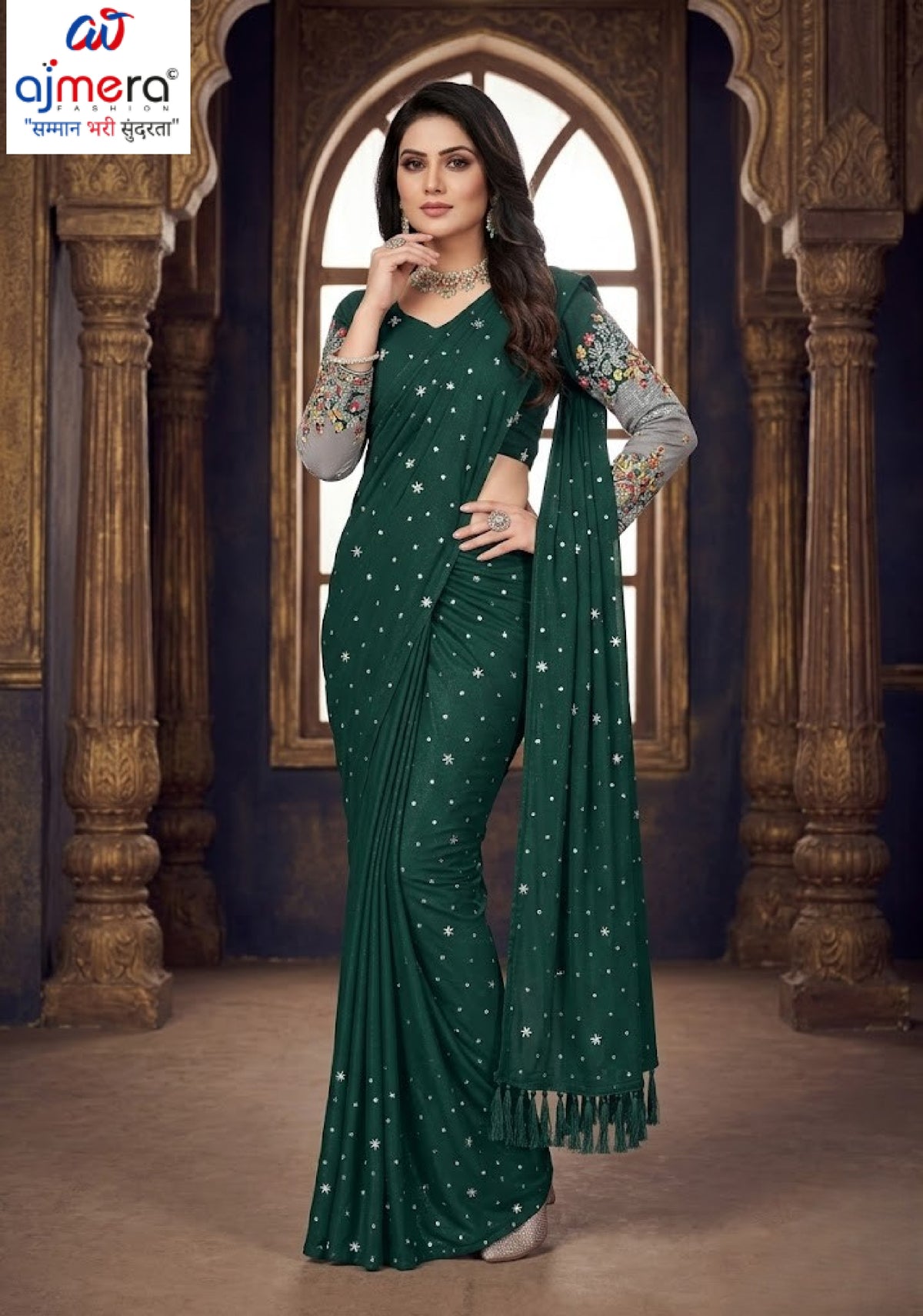 Georgette Satin Dyed Matching Saree with Blouse Piece for Premium Ethnic and Traditional Wear | RLL-ZARIVIBE-2