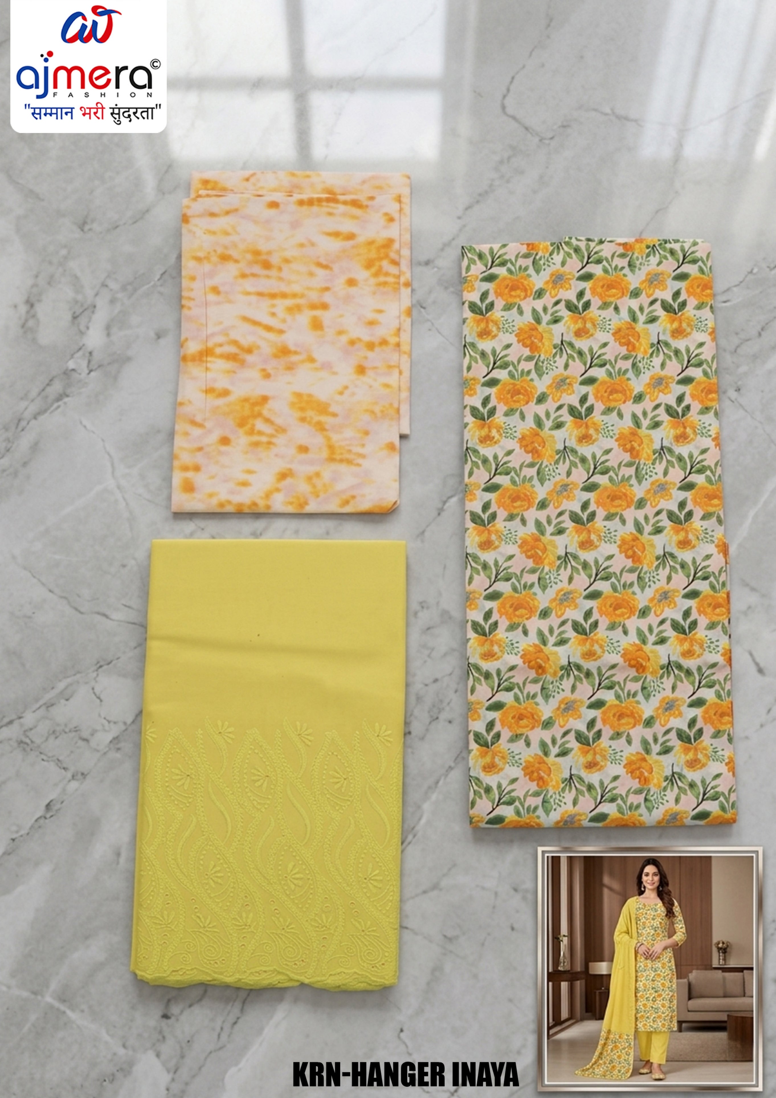 Premium Cotton Unstitched Suit Set | KRN-HANGER INAYA