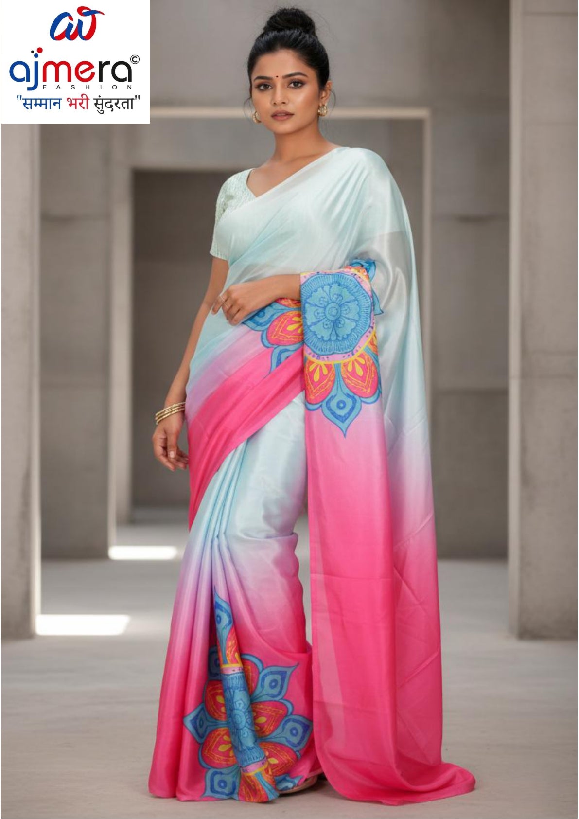Chinon Print Loose Saree with Blouse for Premium Ethnic and Traditional Wear | YDP-MAHARANI