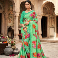 Moss Chiffon Print Loose Saree without Blouse for Premium Ethnic and Traditional Wear | JS-FLOWERY