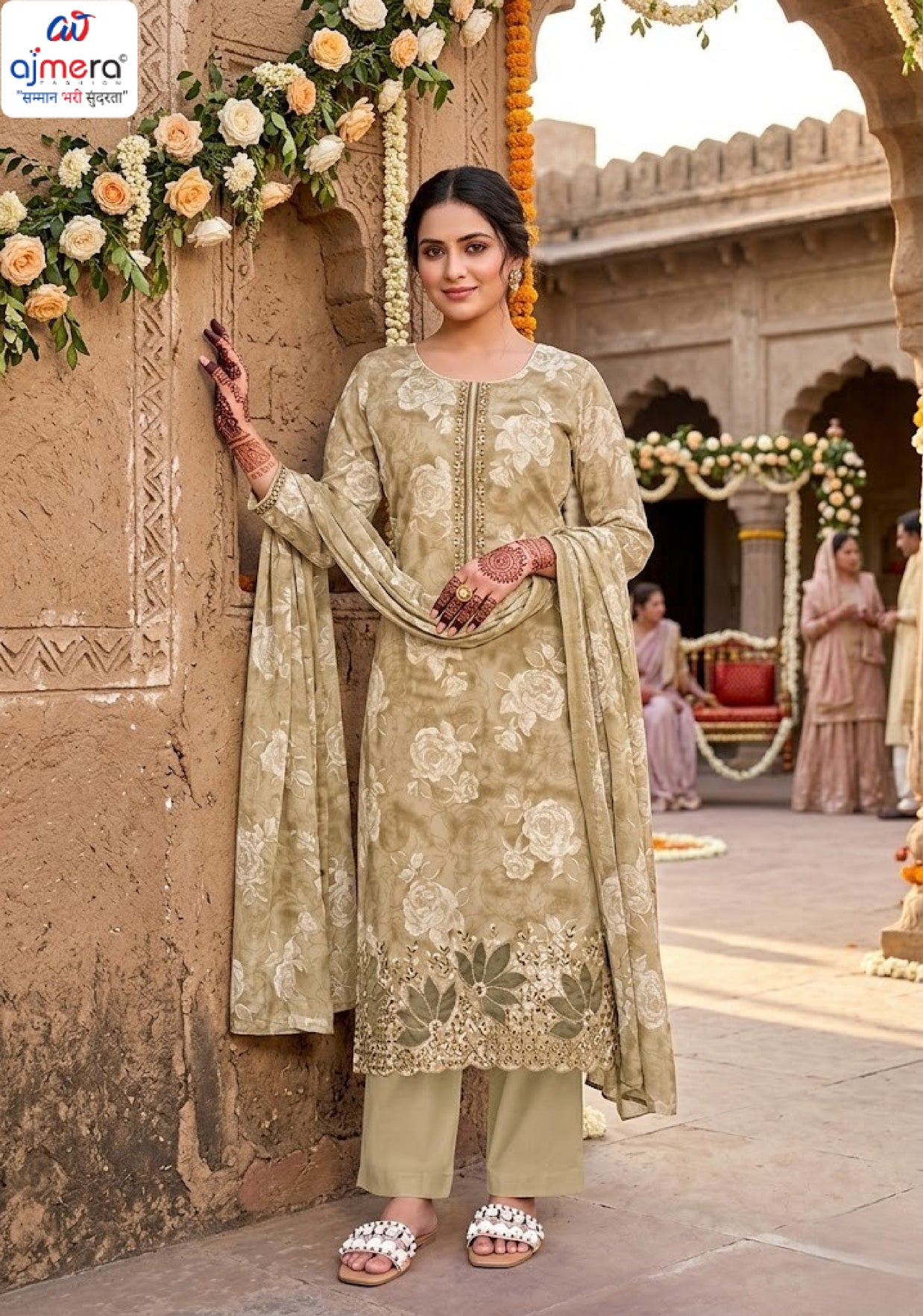 Premium Cambric Cotton Unstitched Suit Set | VAS-COPPER DIAMOND