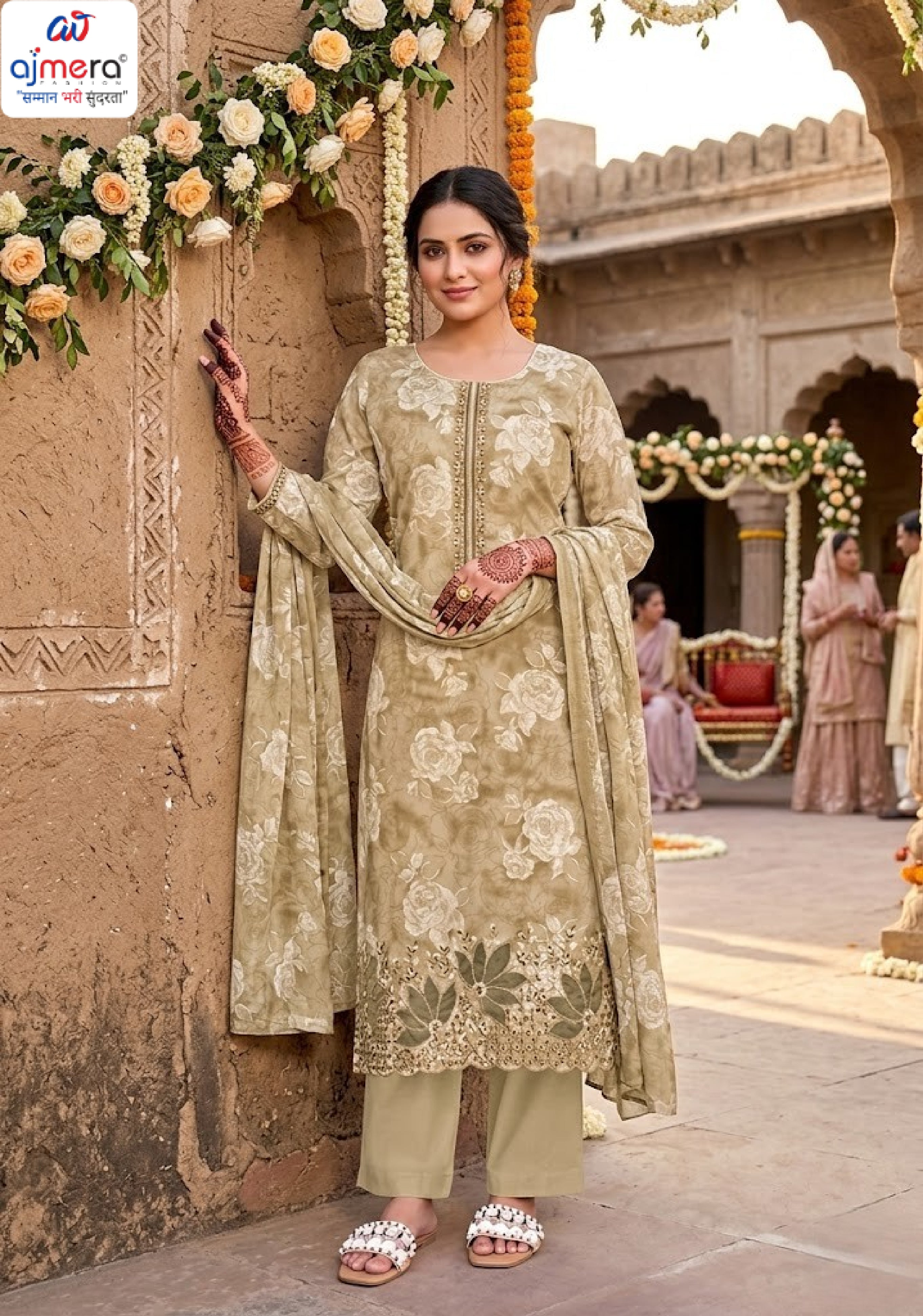 Premium Cambric Cotton Unstitched Suit Set | VAS-COPPER DIAMOND