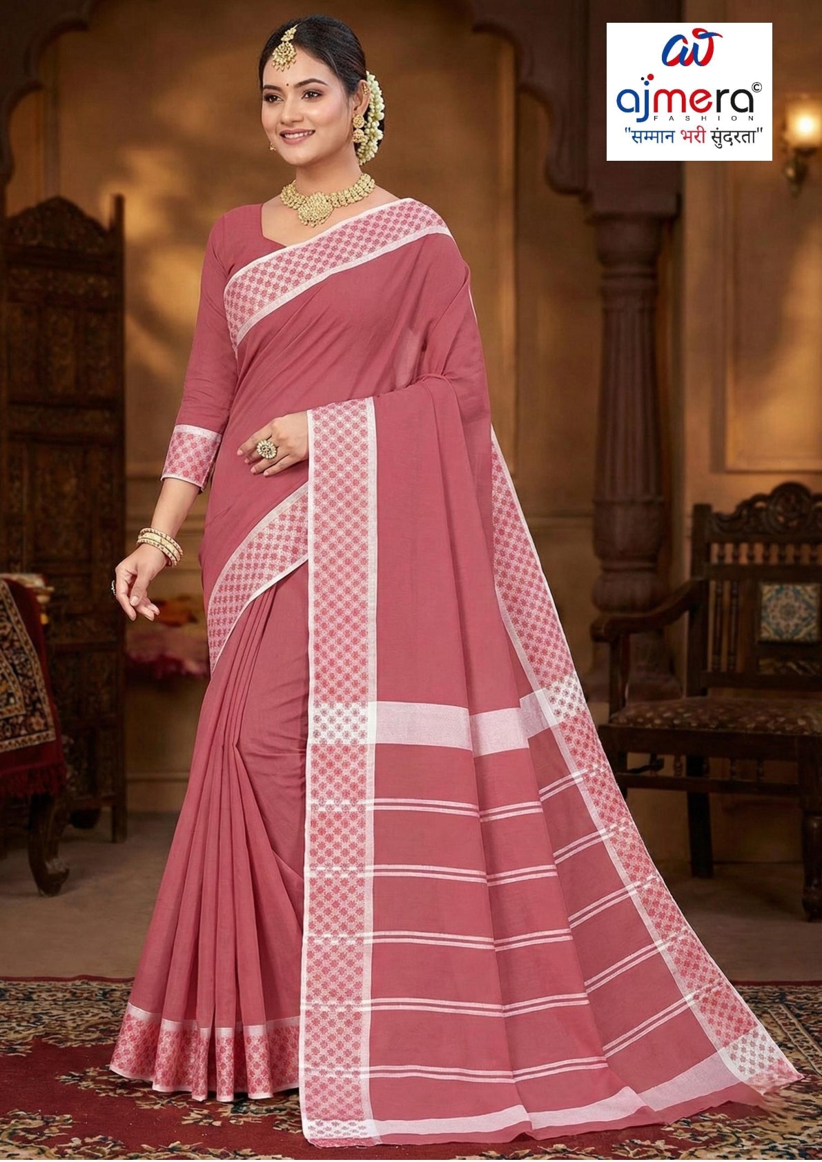 Traditional Cotton Saree with Without Blouse for Premium Ethnic and Traditional Wear | MSS-SHIV LALIGURAAS GALA RED