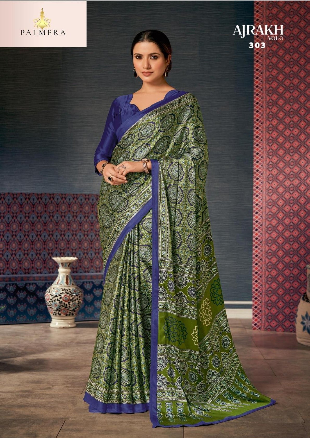 Ajrakh Japan Satin Saree with Blouse for Premium Ethnic Wear | ALL-AJRAKH VOL-3