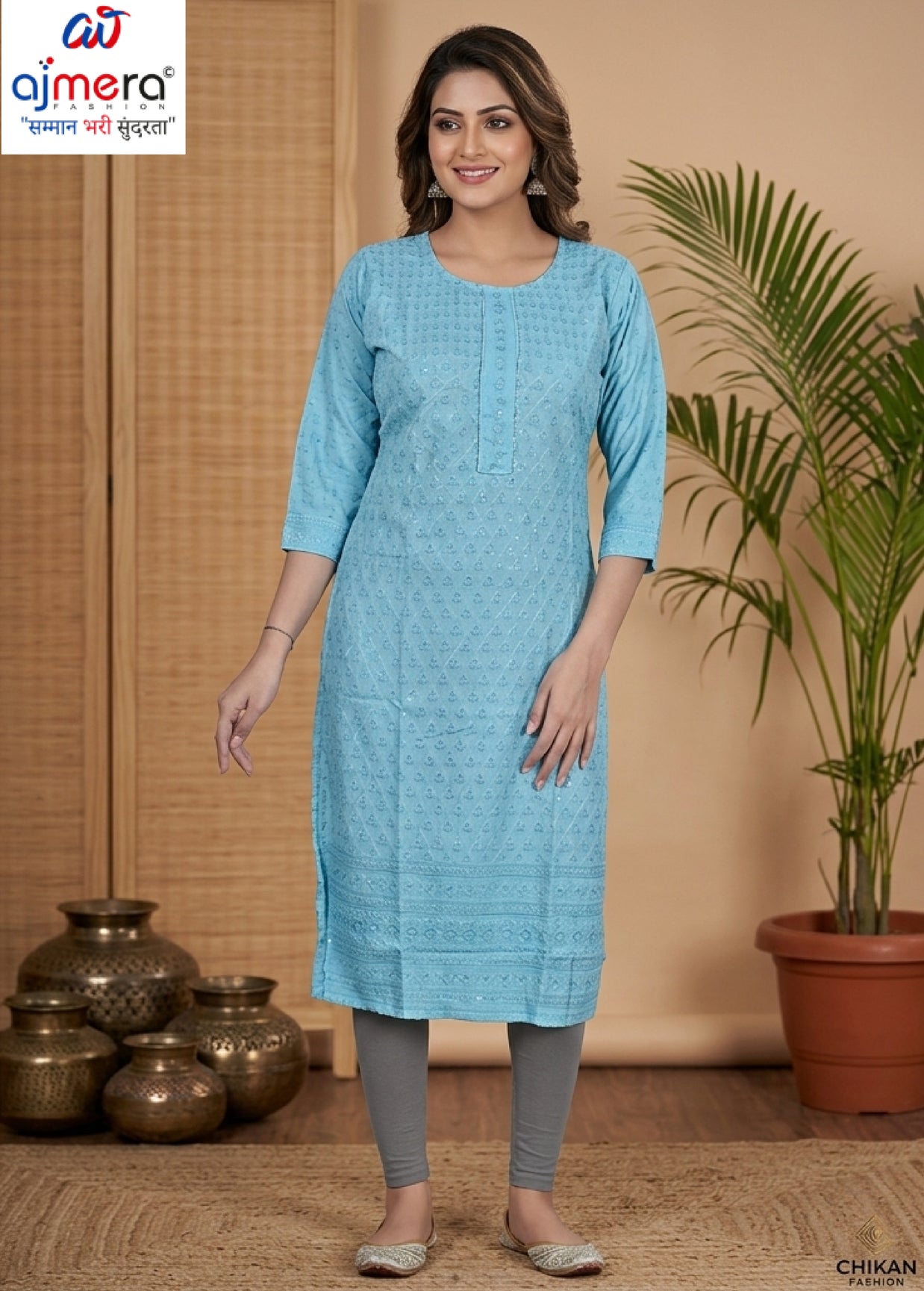 Designer Chicken Sequence Work Kurti for Women | SHP-CHICKEN SEQUENCE WORK