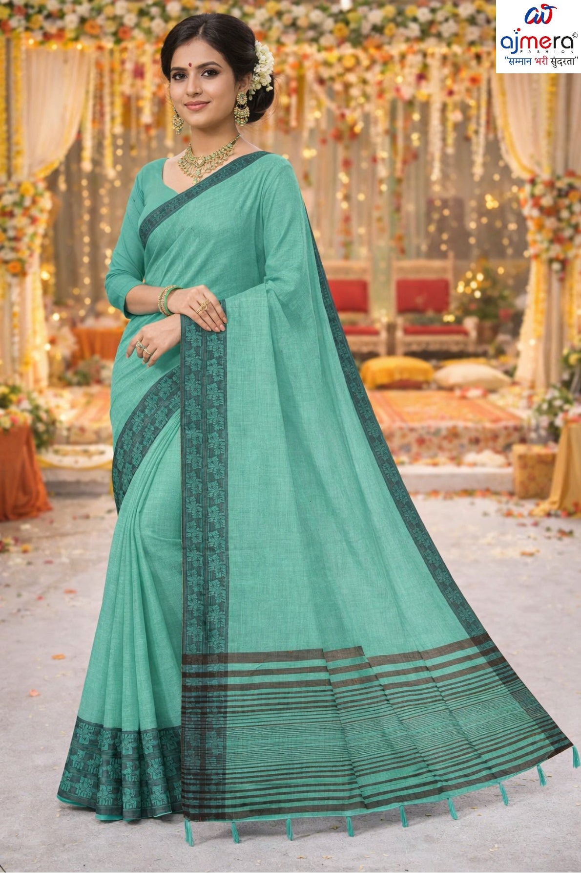 Traditional Cotton Saree with Blouse Piece for Premium Ethnic and Traditional Wear | VKF-OREO PALLU