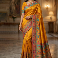 Loom Crafted Jacquard Silk Saree With Blouse Piece | WSO-GOLDEN VEIL