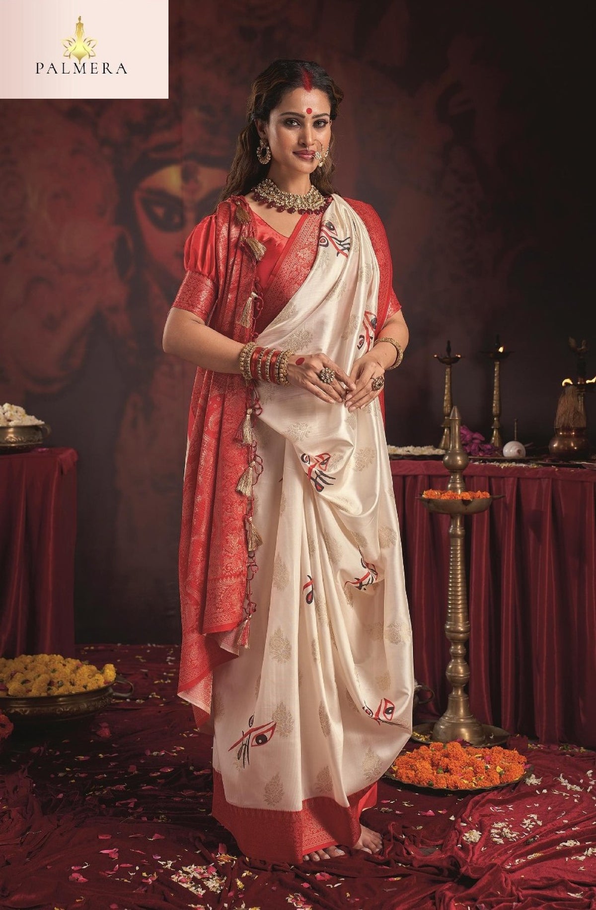 Durgotsav Satin Chiffon Saree with Blouse for Premium Festive and Ethnic Wear | ALL-DURGOTSAV VOL-01