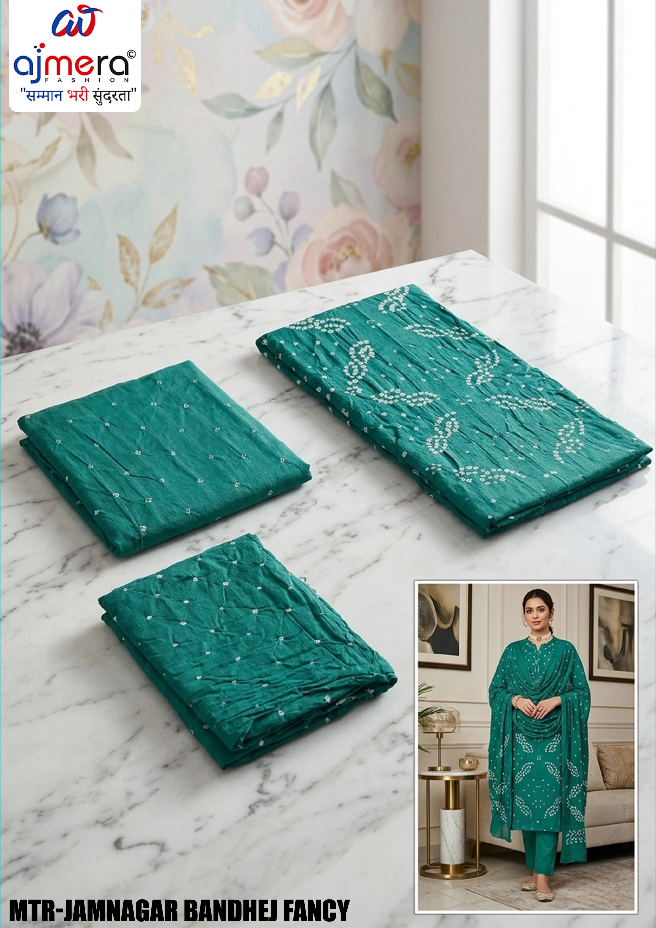 Premium Jamnagar Bandhej Fancy Unstitched Suit Set | MTR-JAMNAGAR BANDHEJ FANCY
