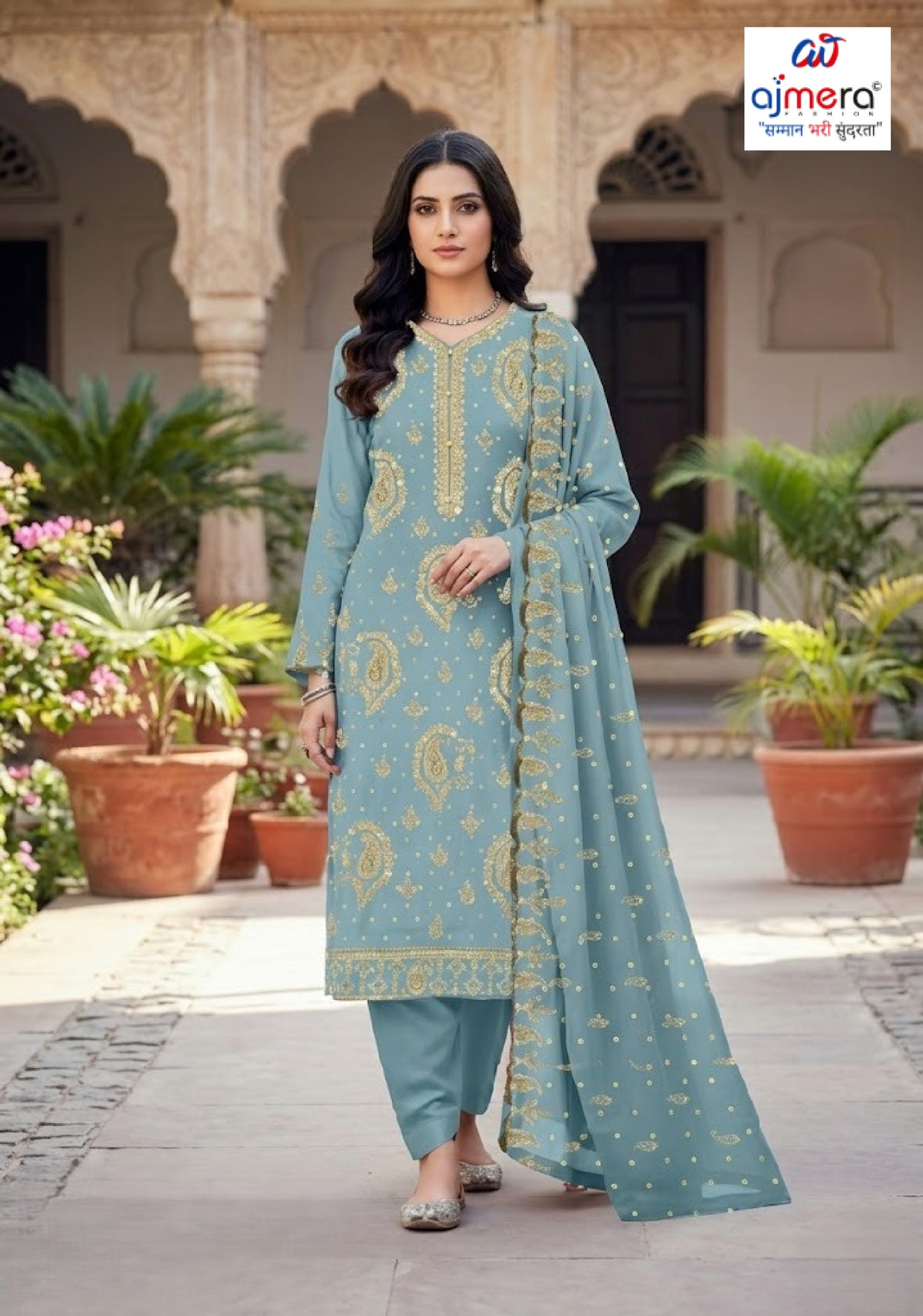 Premium Designer Unstitched Suit Set | YF-LALLANTOP-6