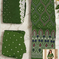 Premium Jamnagar Bandhej Lucknowi Work Unstitched Suit Set | MTR-JAMNAGAR BANDHEJ LUCKNOWI WORK
