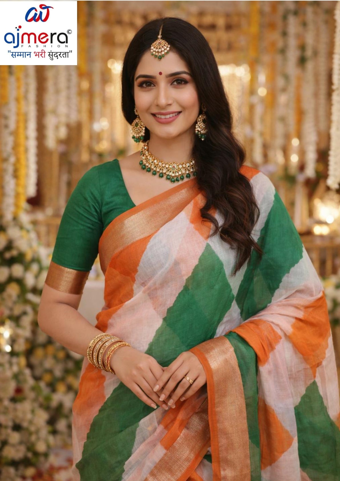 Designer Printed Saree with Blouse Piece for Special Occasions  | YDP-TIRANGA