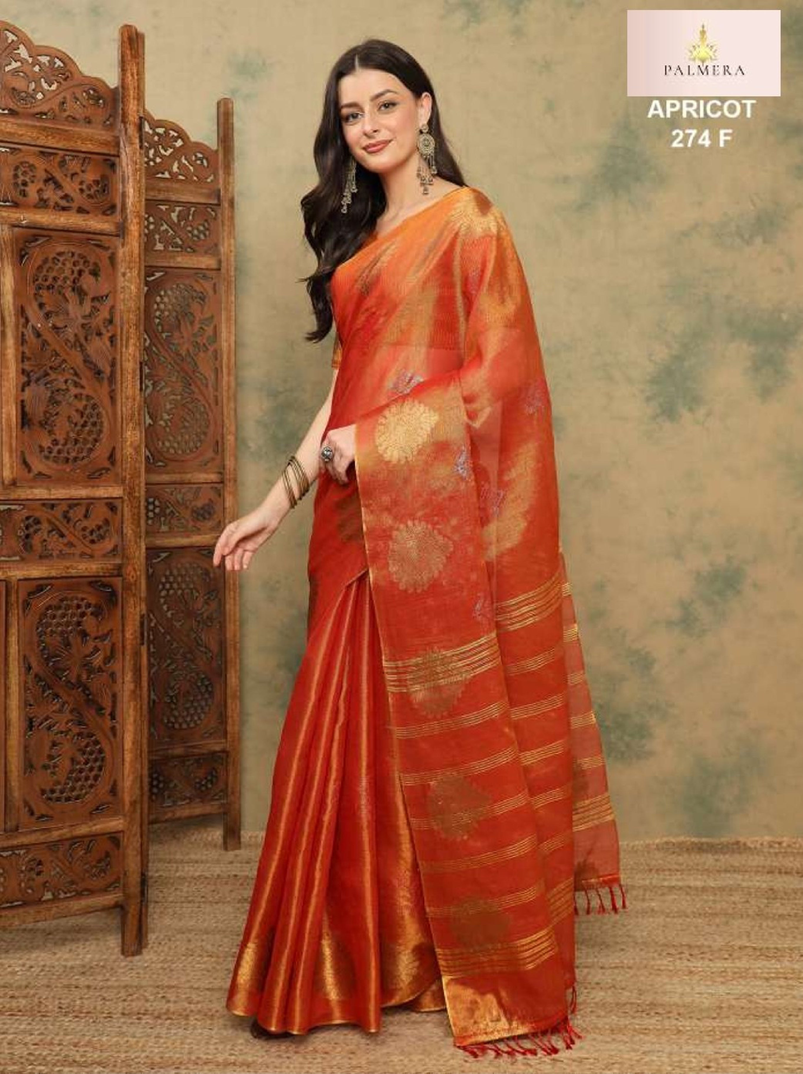 Apricot Linen Saree with Blouse for Premium Ethnic and Festive Wear | ALL-APRICOT-274