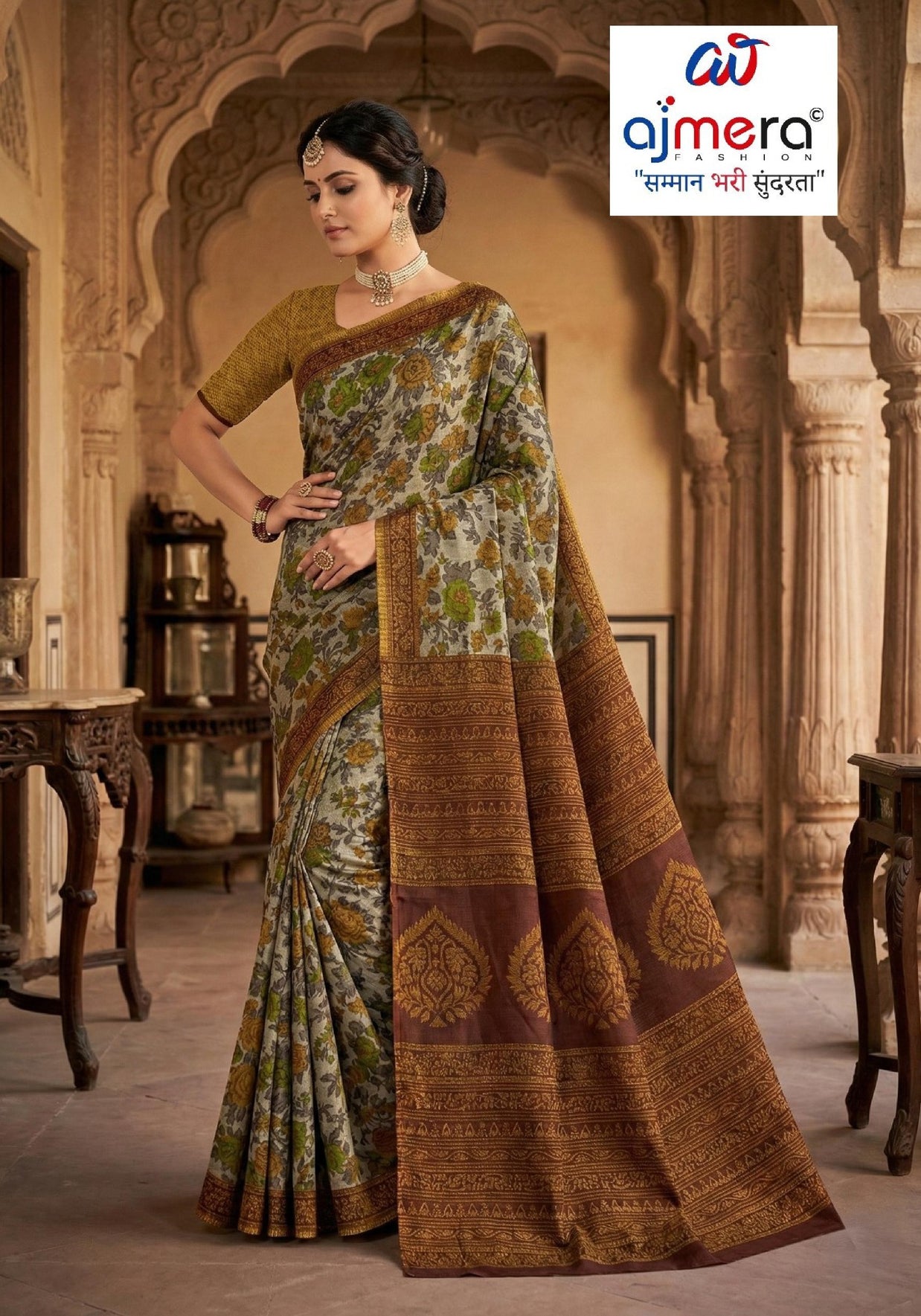 Printed Cotton Saree with Blouse Piece for Premium Ethnic and Traditional Wear | ASS-DIGITAL MOONGA FLOWER VOL-1