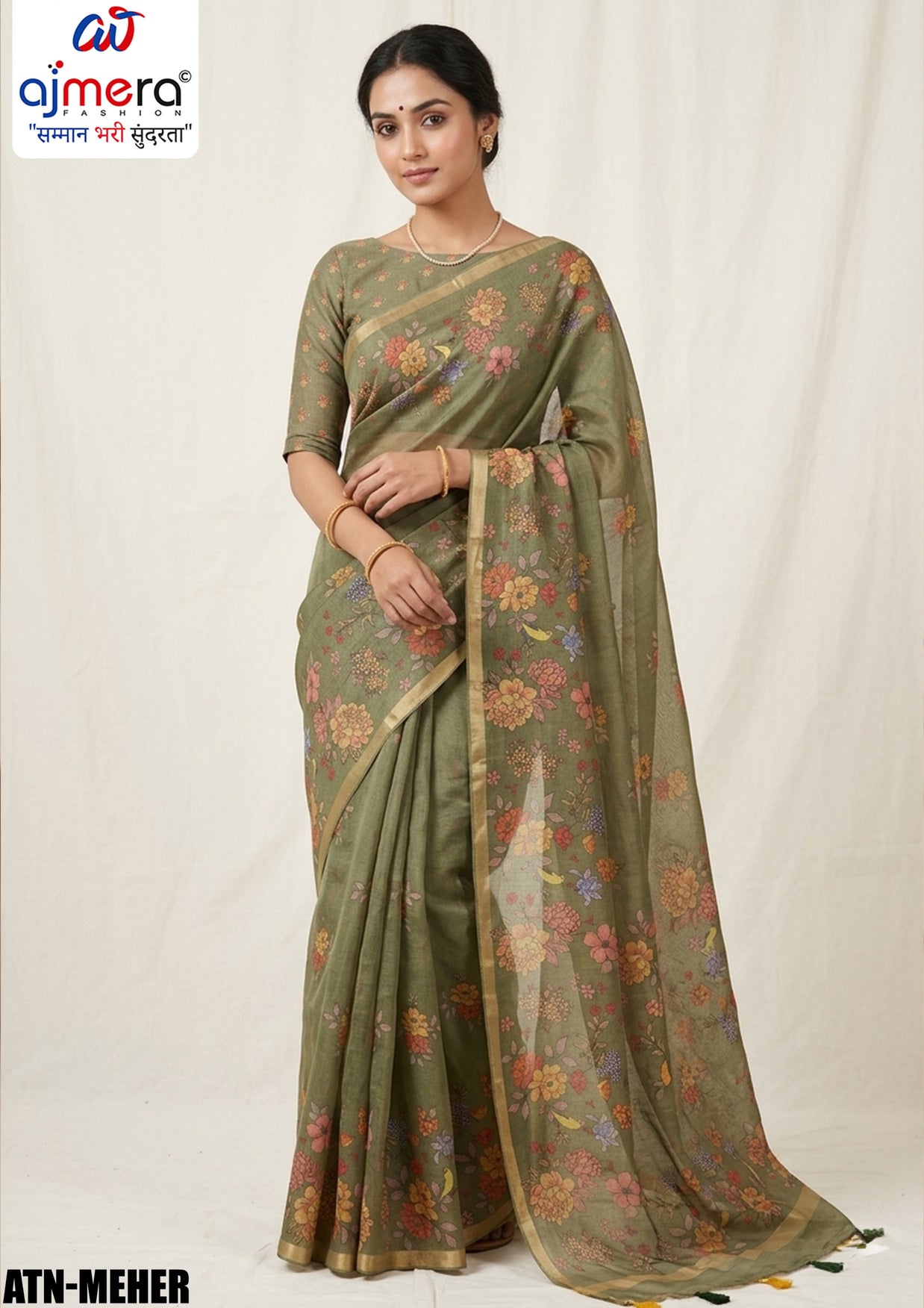 Printed Cotton Saree with Blouse Piece for Premium Ethnic and Traditional Wear | ATN-MEHER