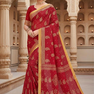 Premium Cotton Saree with Without Blouse for Premium Ethnic and Traditional Wear | MSS-SHIV SUZUKI FOIL RED