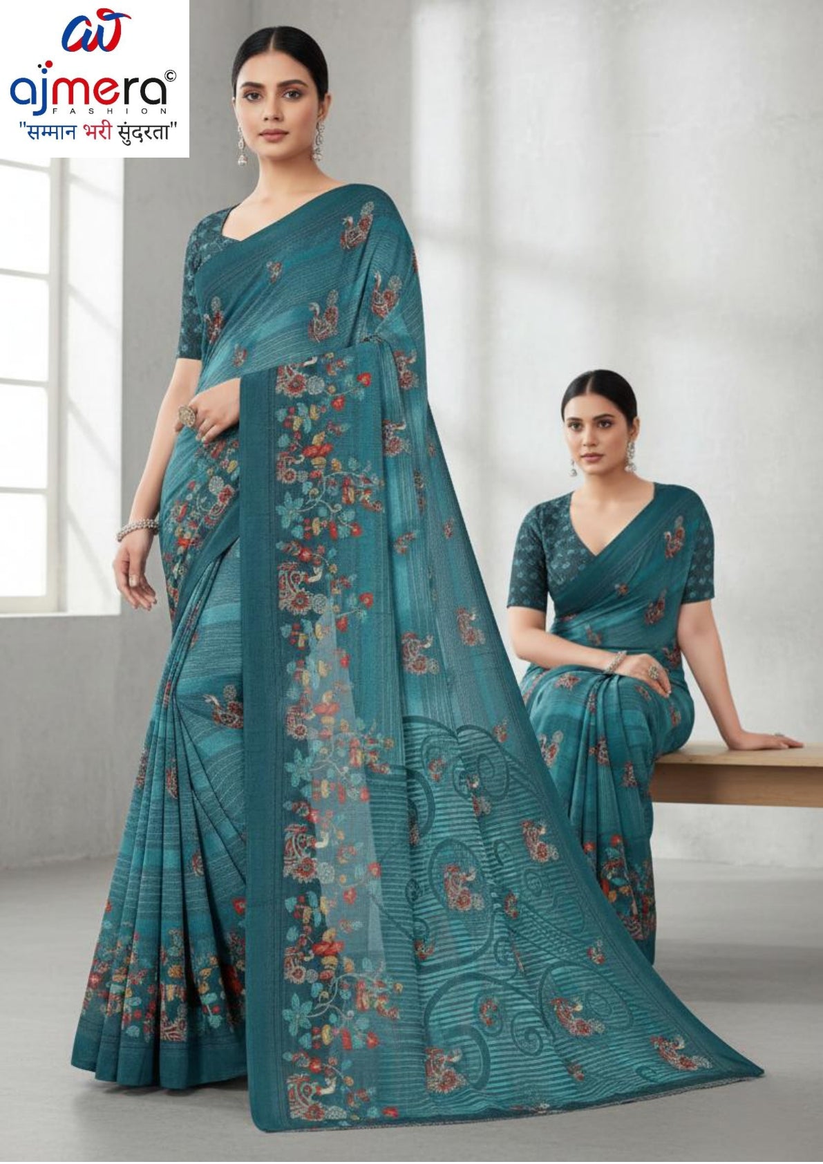 Weightless Fancy Print Loose Saree with Blouse for Premium Ethnic and Traditional Wear | ARK-MAUSAM