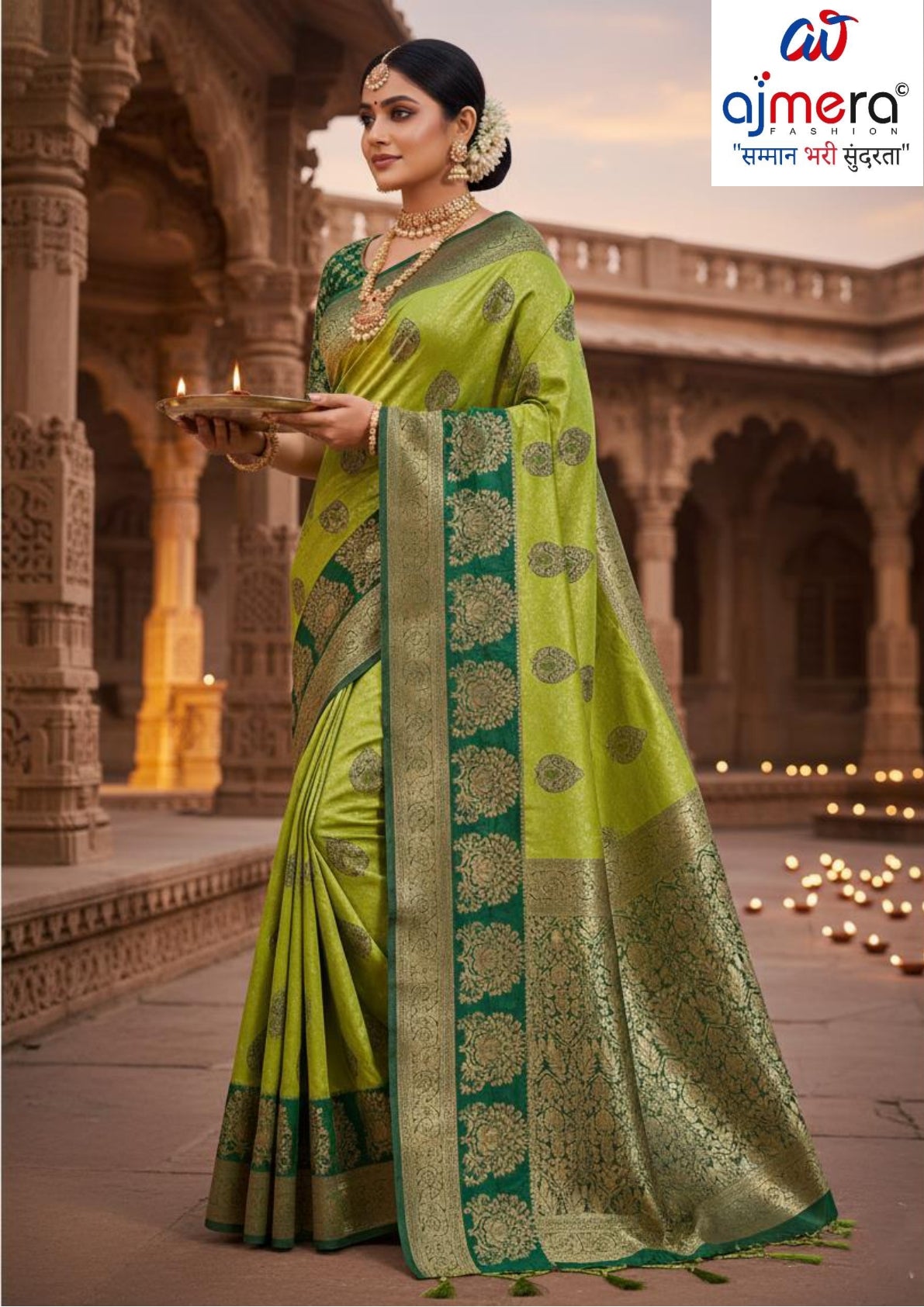 Premium Jacquard Silk Saree with Matching Blouse Piece for Ethnic Celebrations | SOJ-KUSHAL MANGAL