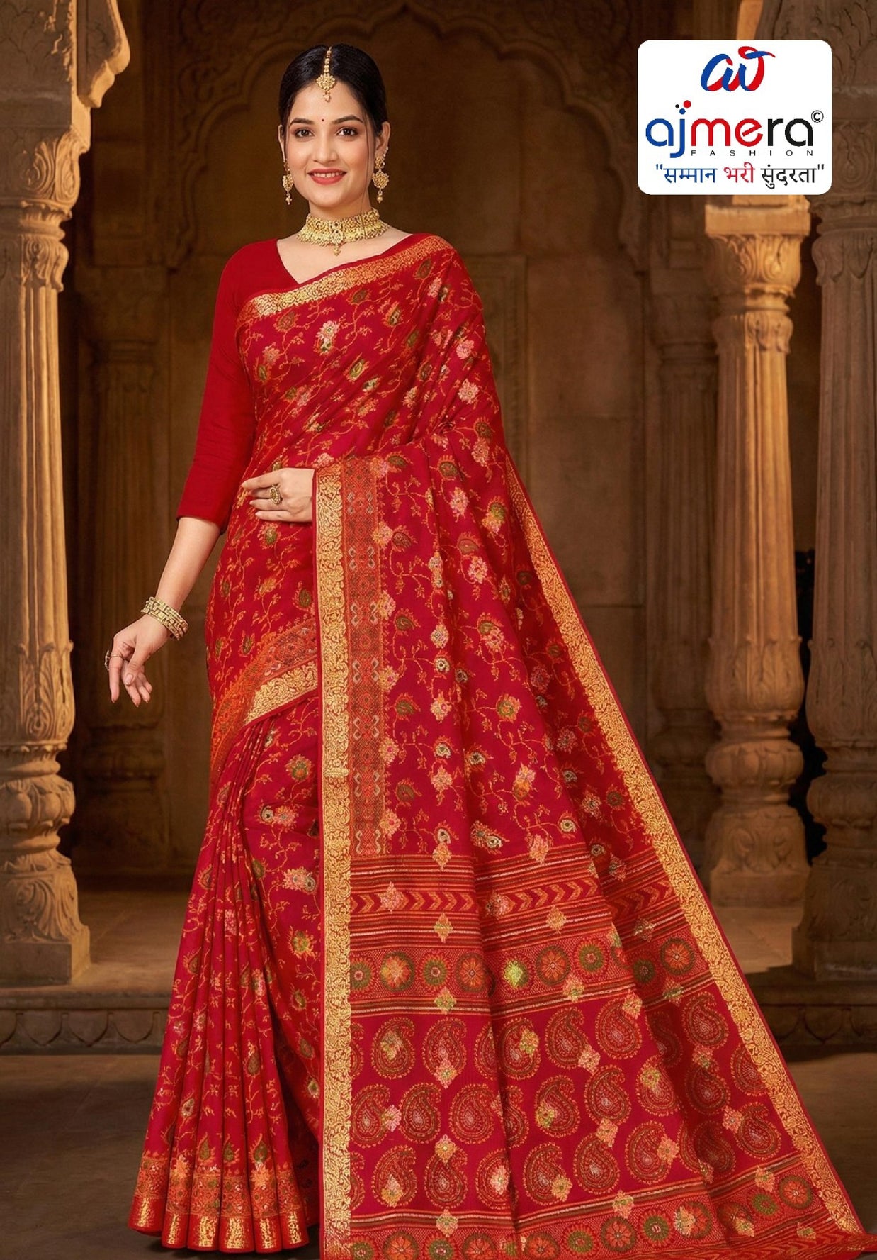 Suti Cotton Saree with Without Blouse for Premium Ethnic and Traditional Wear | MSS-SHIV IKKAT SILK RED