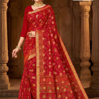 Suti Cotton Saree with Without Blouse for Premium Ethnic and Traditional Wear | MSS-SHIV IKKAT SILK RED