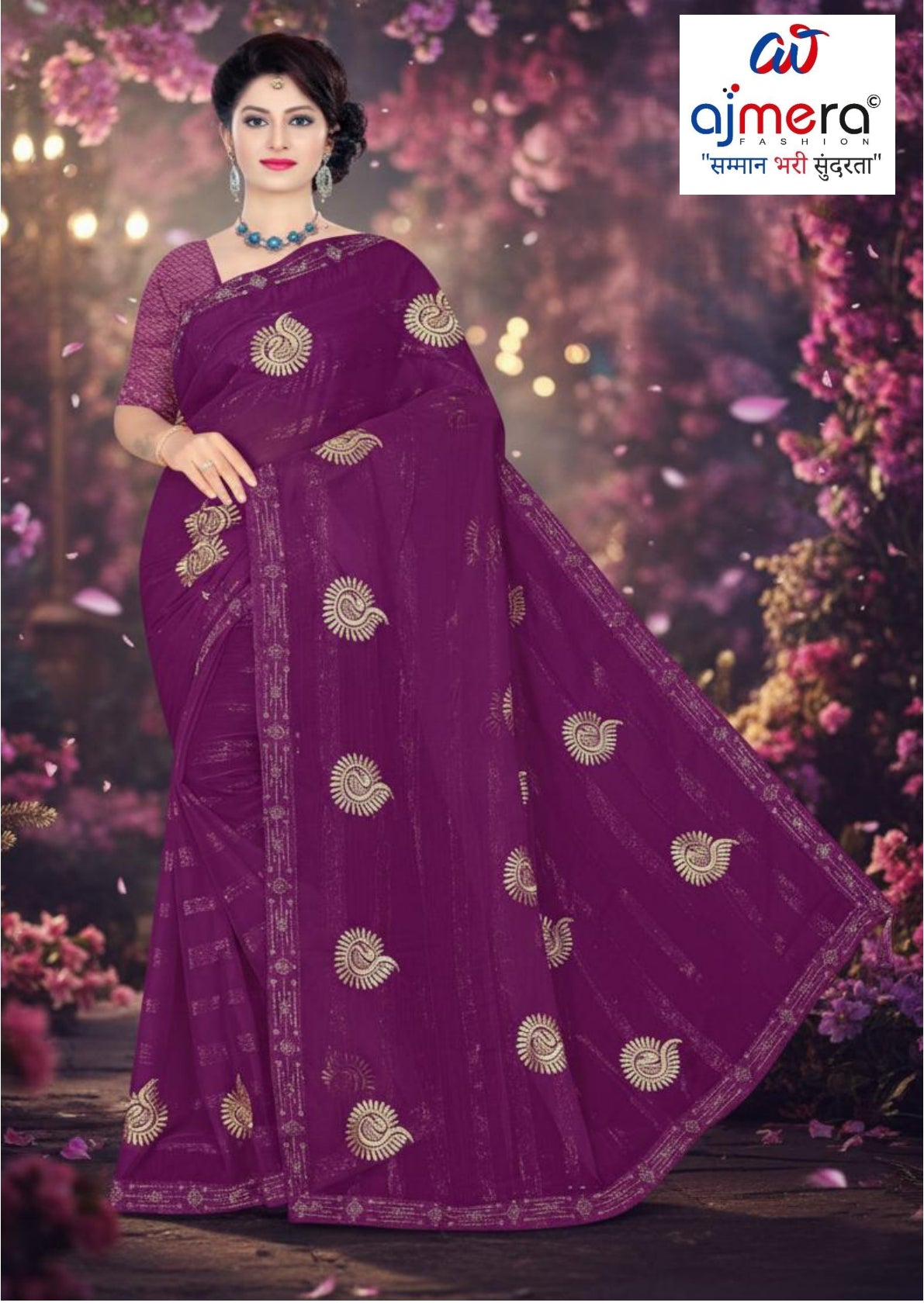 Embroidery Dyed Matching Saree with Blouse Piece for Premium Ethnic and Traditional Wear | VKM-TESLA