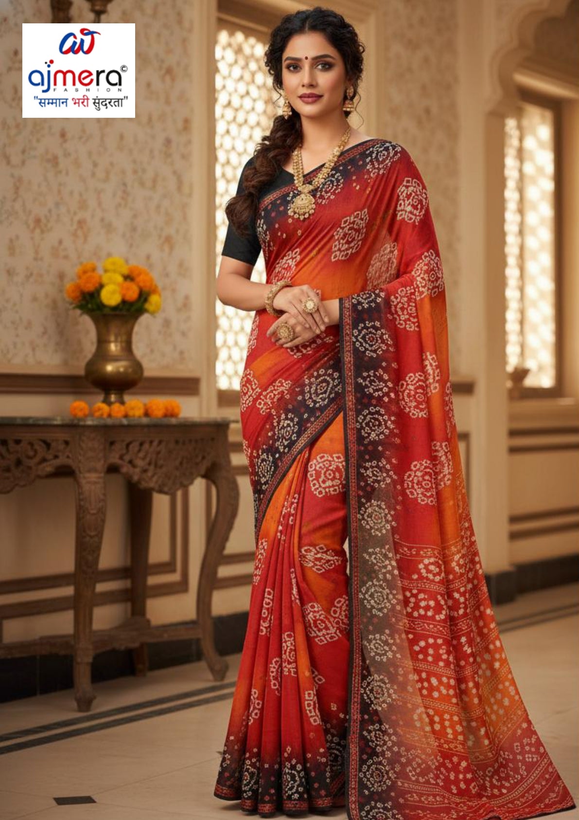 Fancy Print Loose Saree with Blouse for Premium Ethnic and Traditional Wear | BMS-OM SHANTI