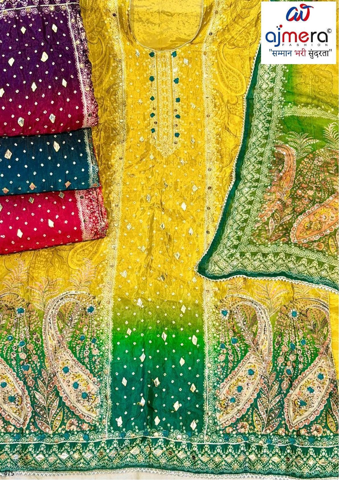 Premium Designer Glass Organza Unstitched Suit Set | AAR-ROMIO