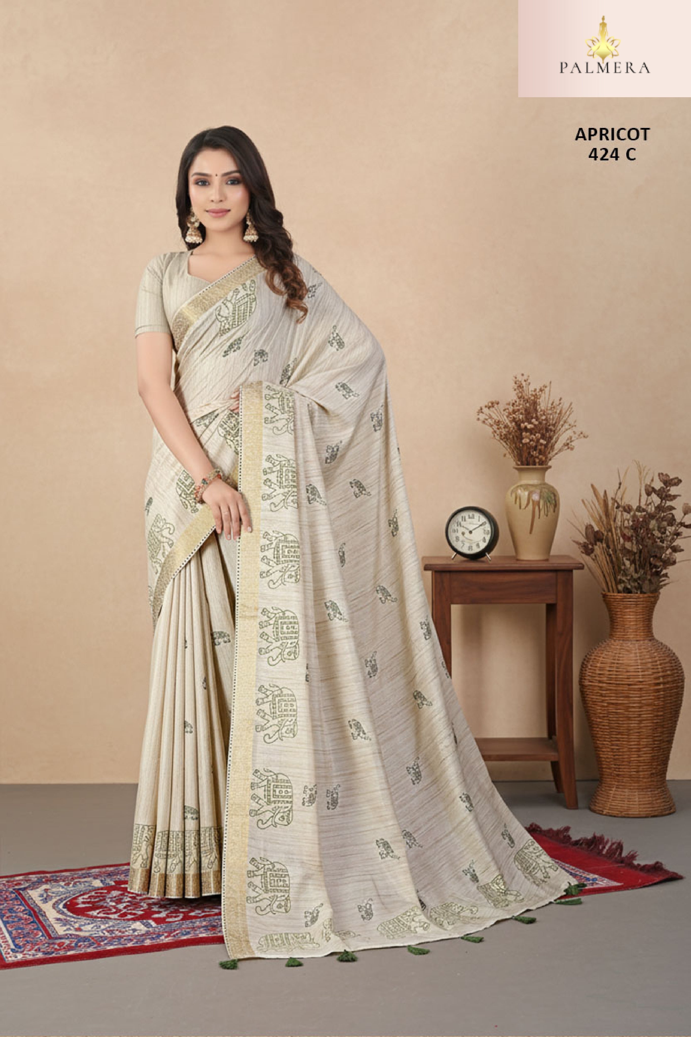Apricot Khadi Saree with Blouse for Premium Ethnic and Designer Wear | ALL-APRICOT-424