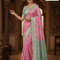 Sophisticated Rapier Silk Matching Saree With Blouse Piece | SOJ-PUSHPA LINEN SAROSKI