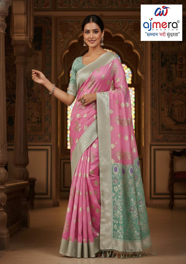 Sophisticated Rapier Silk Matching Saree With Blouse Piece | SOJ-PUSHPA LINEN SAROSKI