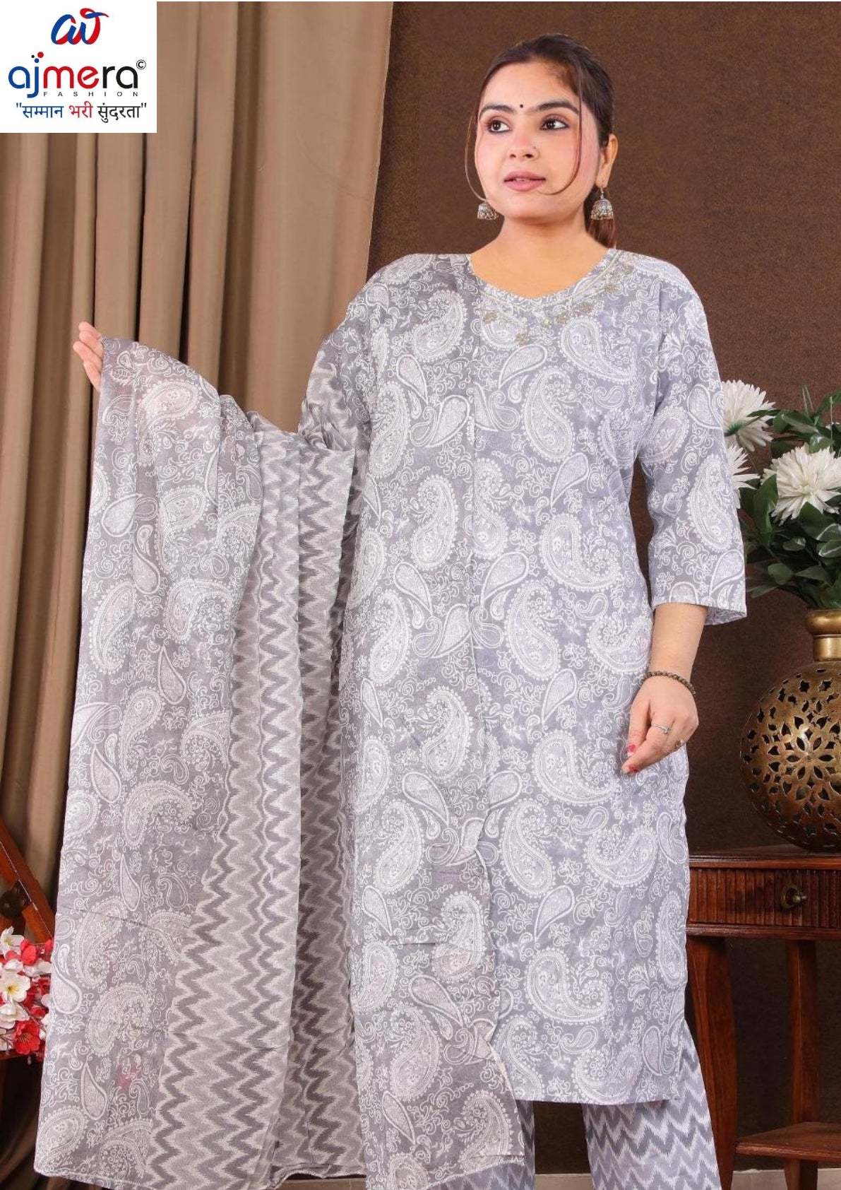 Designer Cotton Kurti Set for Women | JNF-COTTON HANDWORK 3PCS