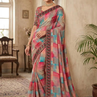 Premium Printed Saree with Matching Blouse Piece for Ethnic Elegance  | SVS-FOSTTA