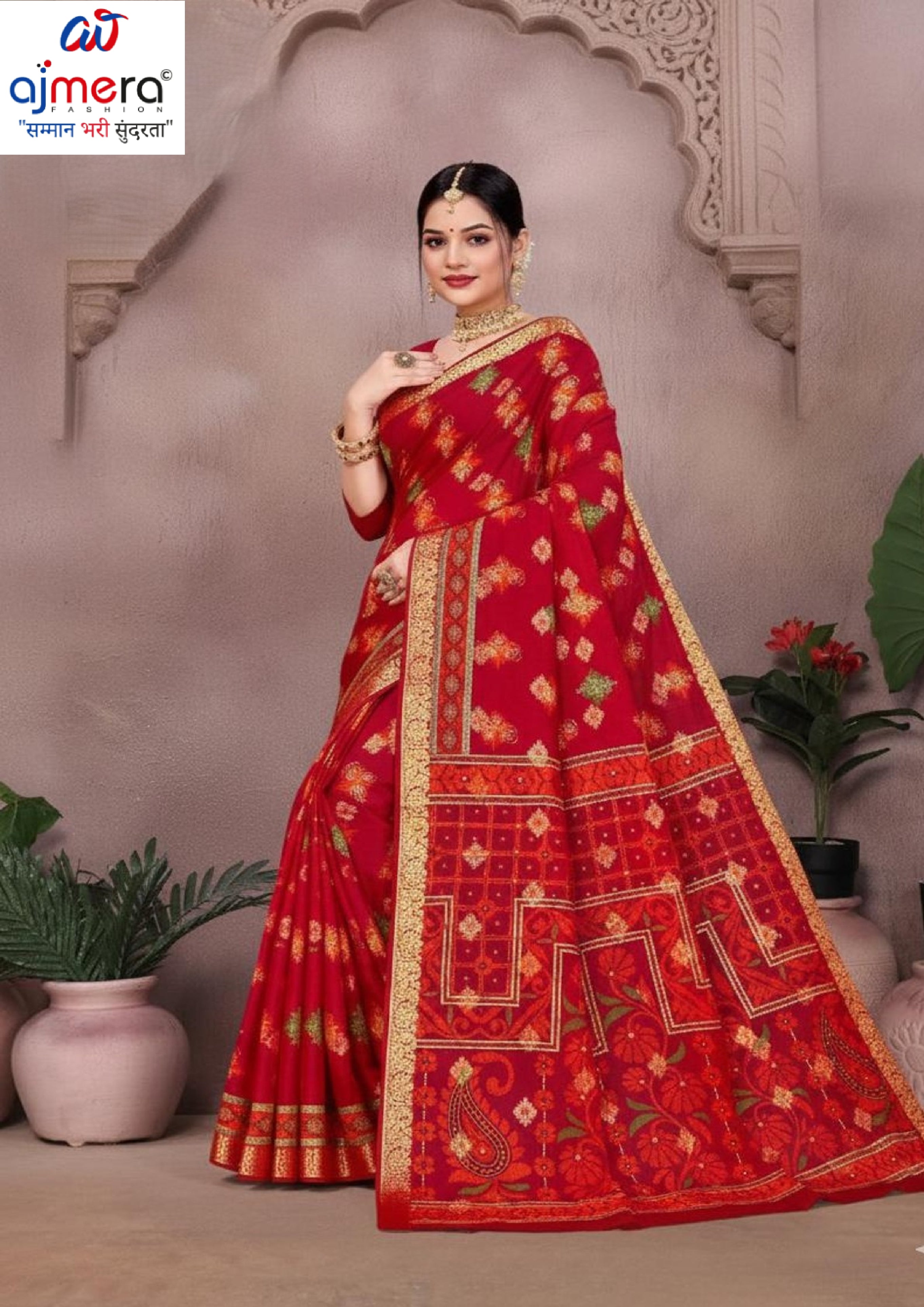 Pure Cotton Saree with Without Blouse for Premium Ethnic and Traditional Wear | MSS-SHIV ROMIKA SILK RED