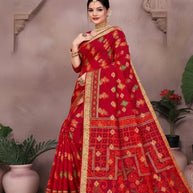 Pure Cotton Saree with Without Blouse for Premium Ethnic and Traditional Wear | MSS-SHIV ROMIKA SILK RED