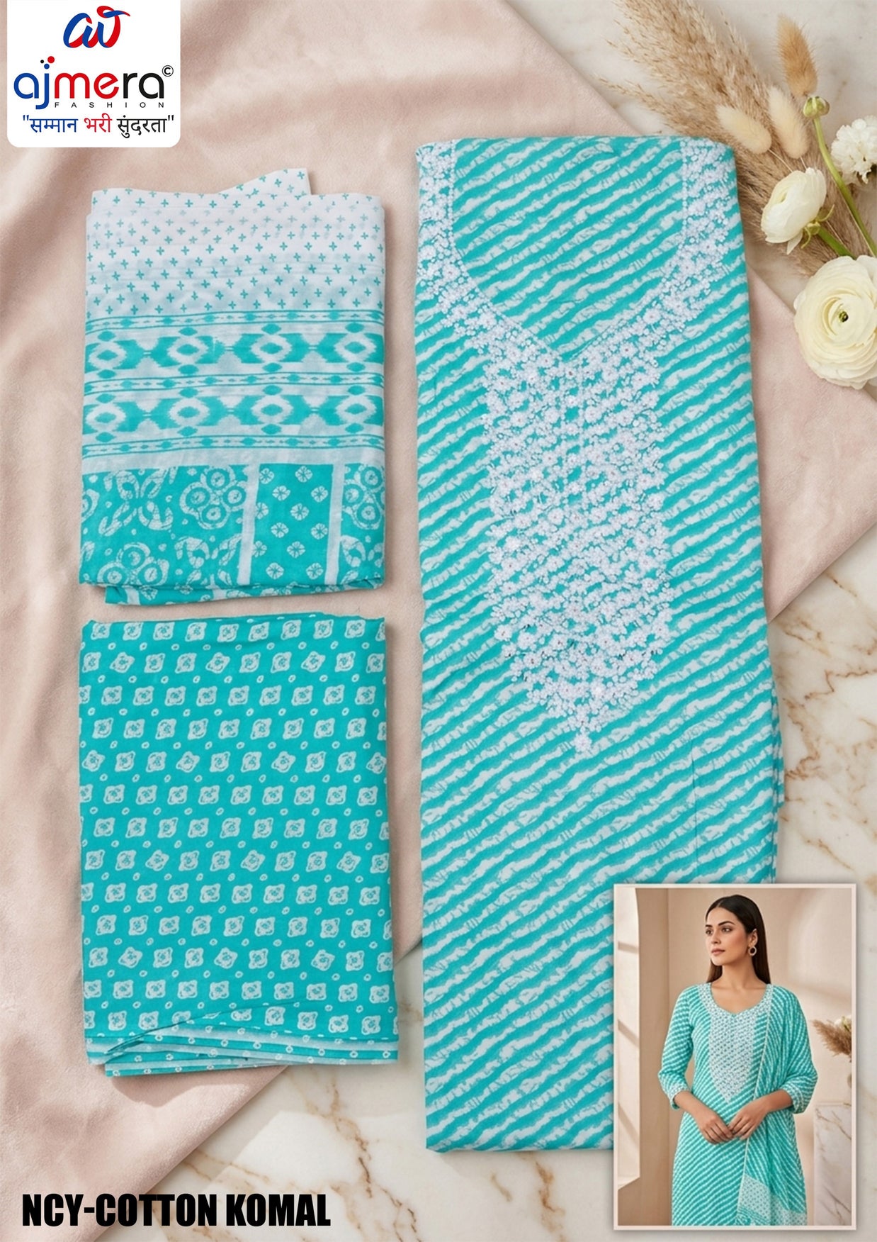 Pure Cotton Unstitched Suit Set | NCY-COTTON KOMAL