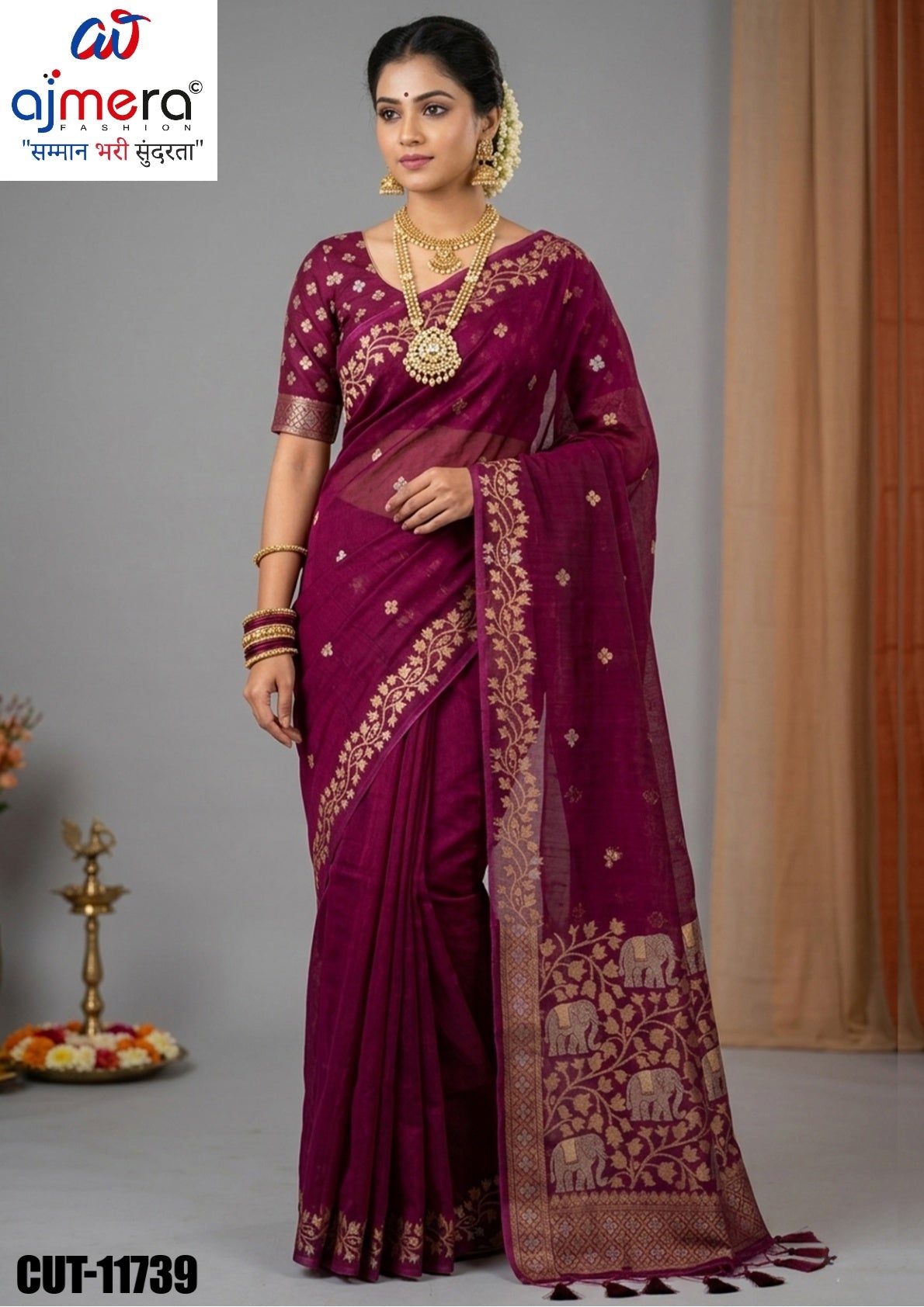 Fashionable Jacquard Silk Saree with Blouse Piece for Special Events | CUT-11739