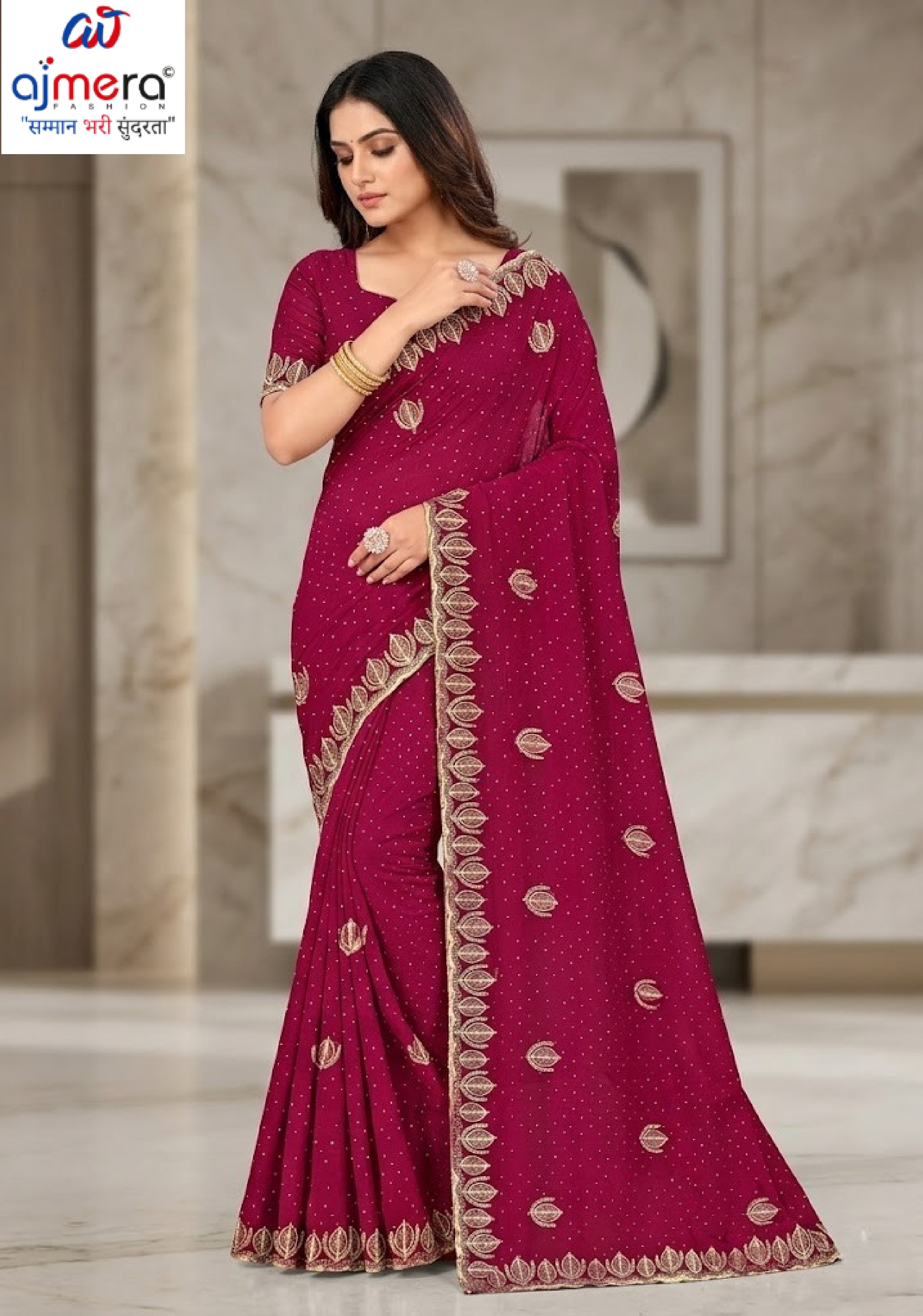 Glamorous Rapier Silk Matching Saree With Blouse Piece | VKM-OCEN