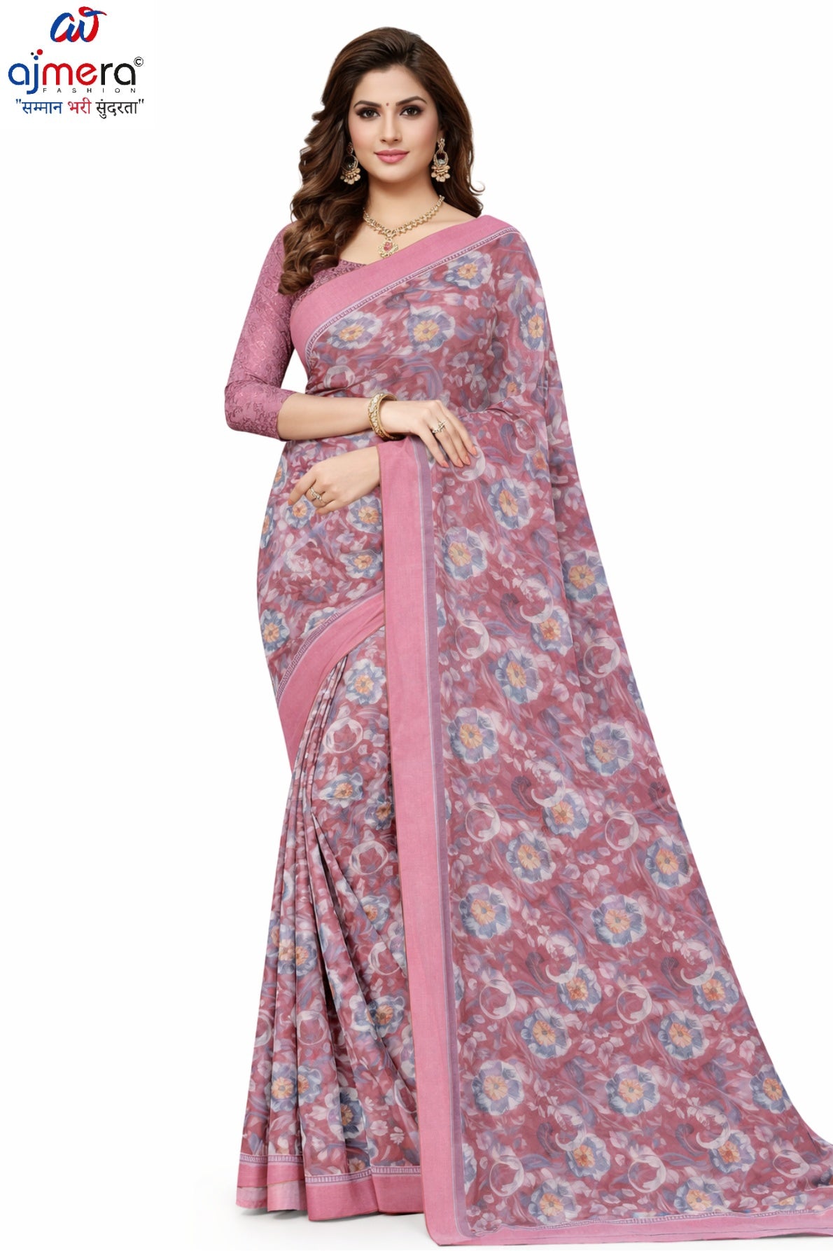 Linen Jari Print Loose Saree with Blouse for Premium Ethnic and Traditional Wear | SBI-SATIN SILK