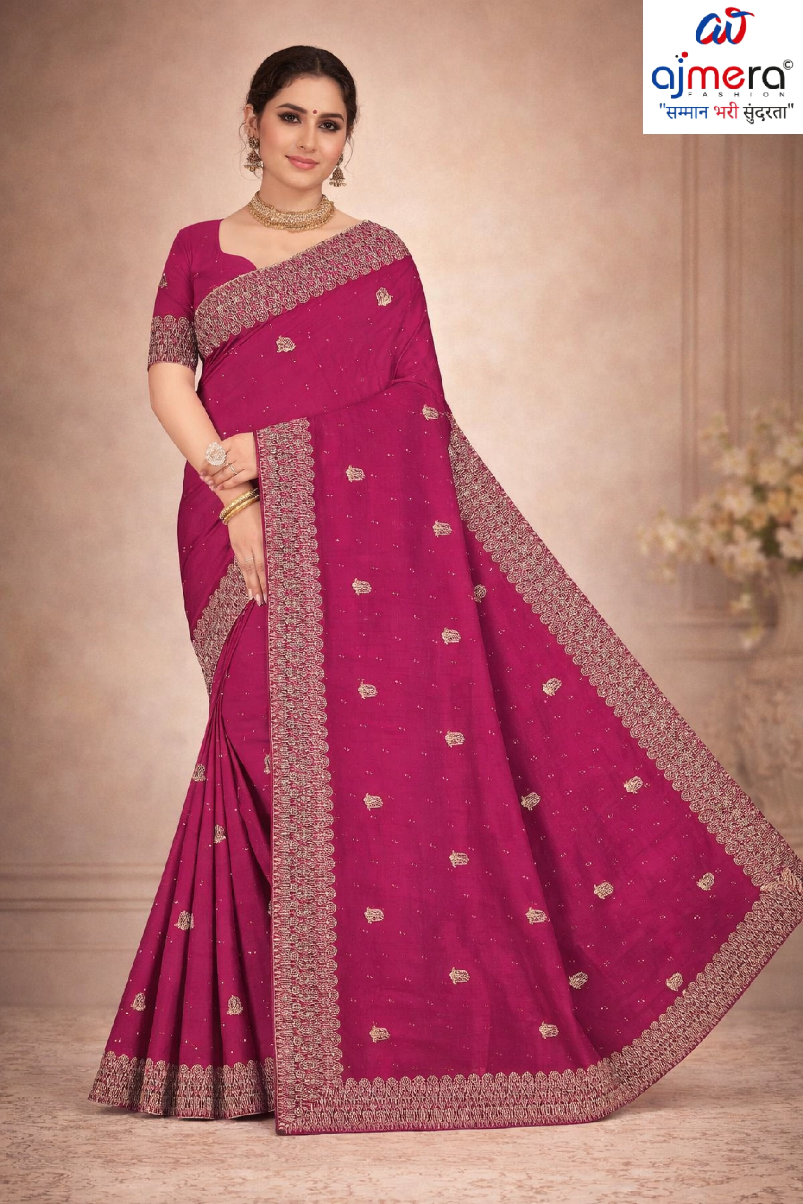 Party Wear Rapier Silk Matching Saree With Blouse Piece | VKM-KHAMAN DHOKLA