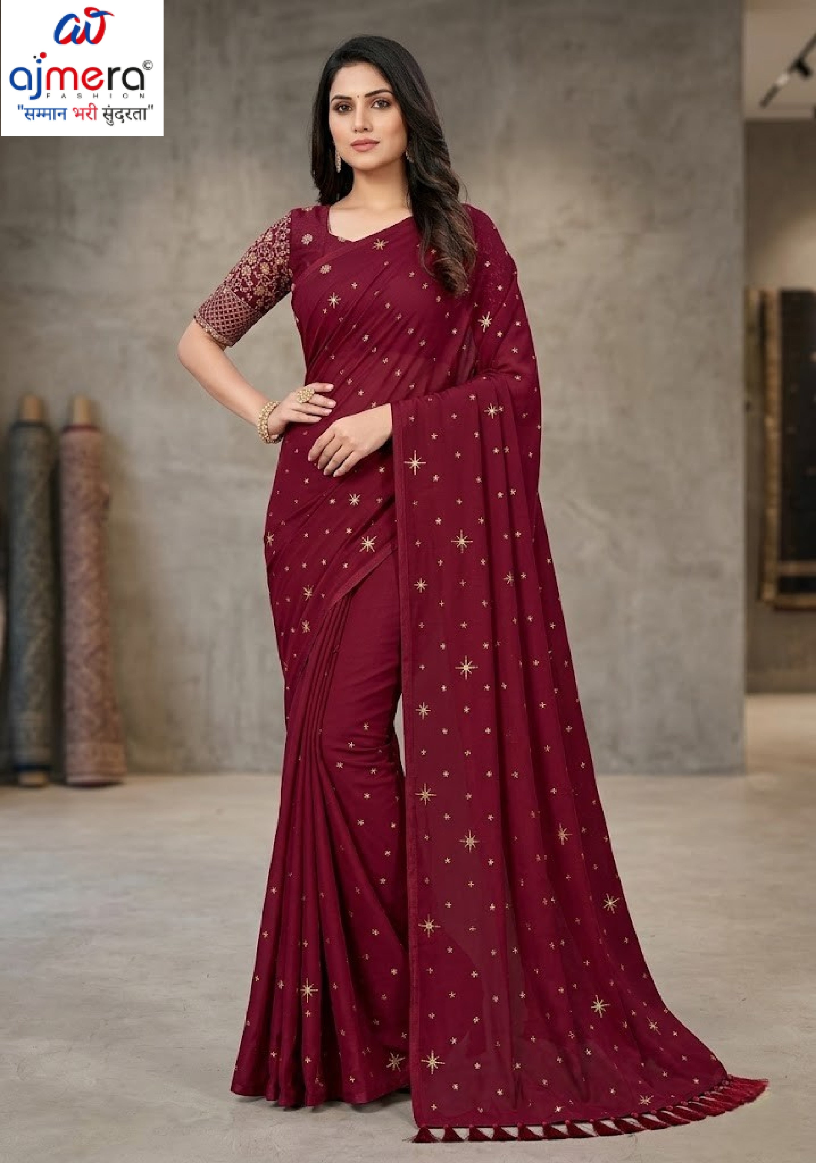 Georgette Soft Lycra Matching Saree with Blouse Piece for Premium Ethnic and Traditional Wear | RLL-JINISHA-1