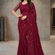 Georgette Soft Lycra Matching Saree with Blouse Piece for Premium Ethnic and Traditional Wear | RLL-JINISHA-1