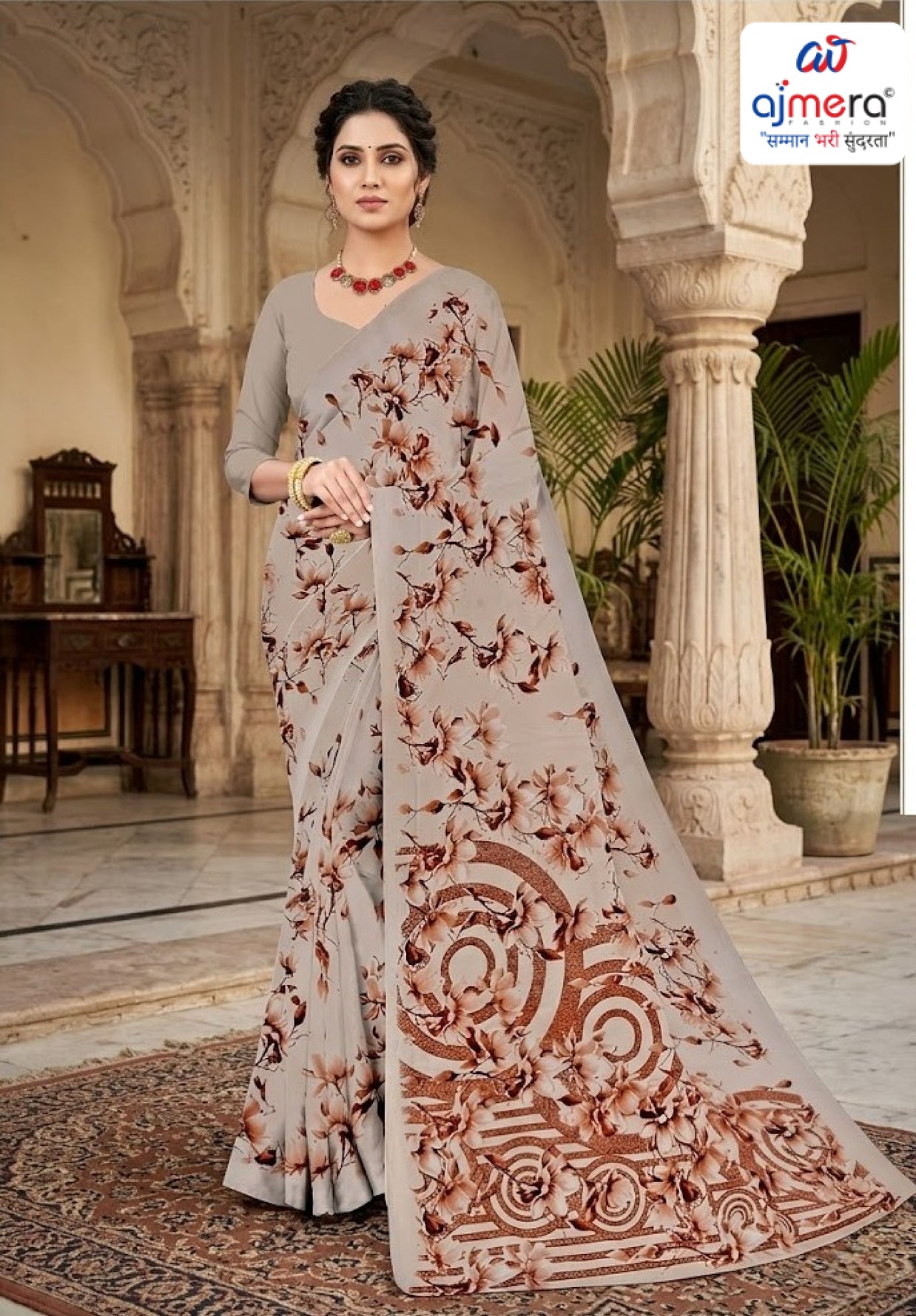 Fashionable Printed Saree with Blouse Piece for Festive Collection | CAS-PURE GEORGEATE
