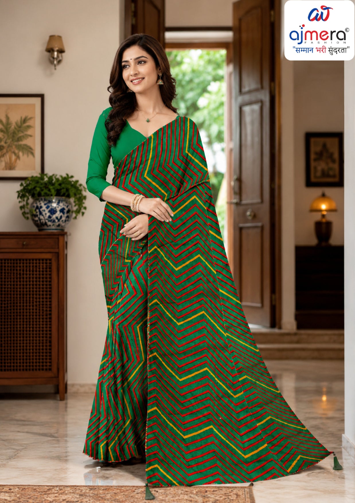 Zomato Print Loose Saree with Blouse for Premium Ethnic and Traditional Wear | CAS-SAWARIYA