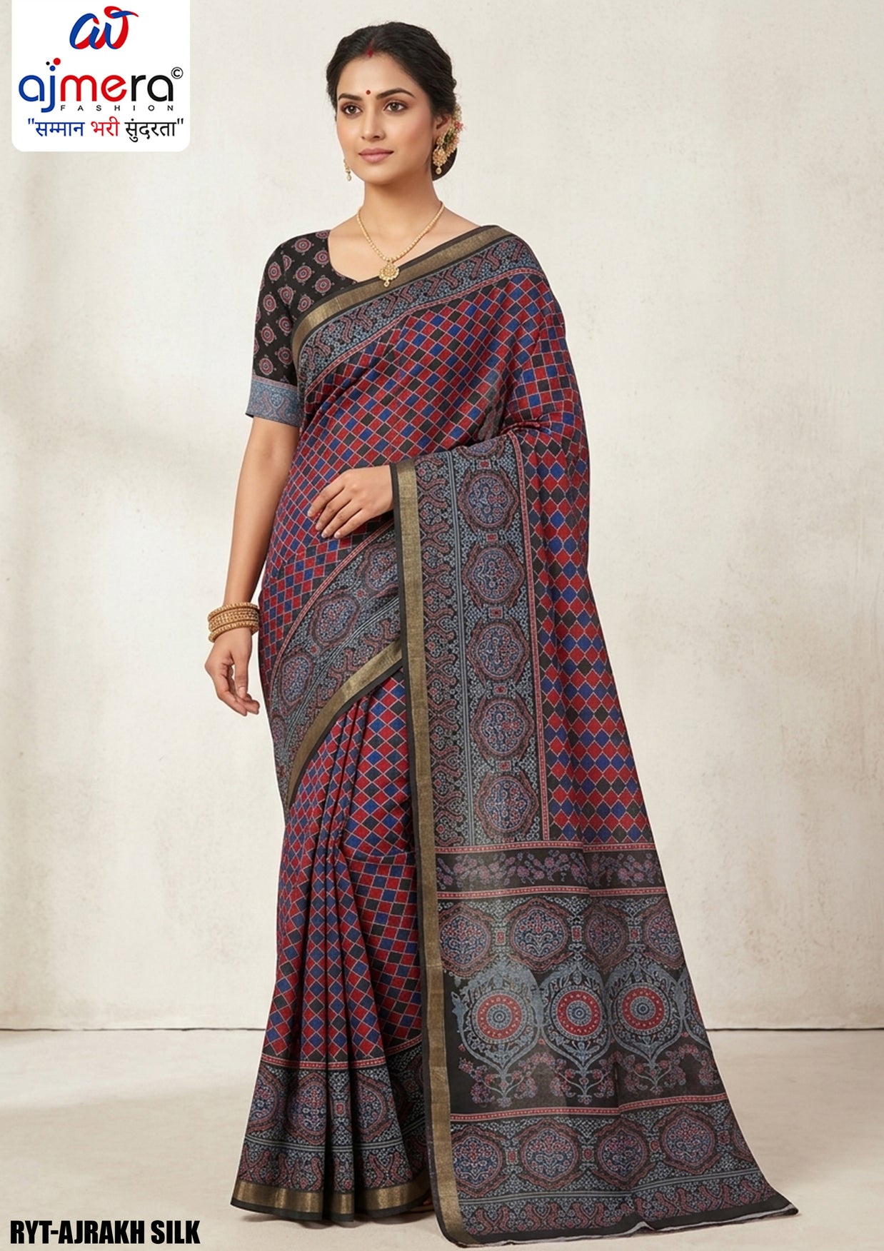 Digital Printed Saree with Blouse Piece for Premium Ethnic and Traditional Wear | RYT-AJRAKH SILK