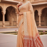Fashionable Jacquard Silk Saree with Blouse Piece for Special Events | SOJ-KARISHMA COTTON
