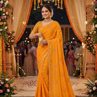 Trendy Dyed Matching Saree with Blouse Piece for Premium Ethnic and Traditional Wear | VKM-CURVV