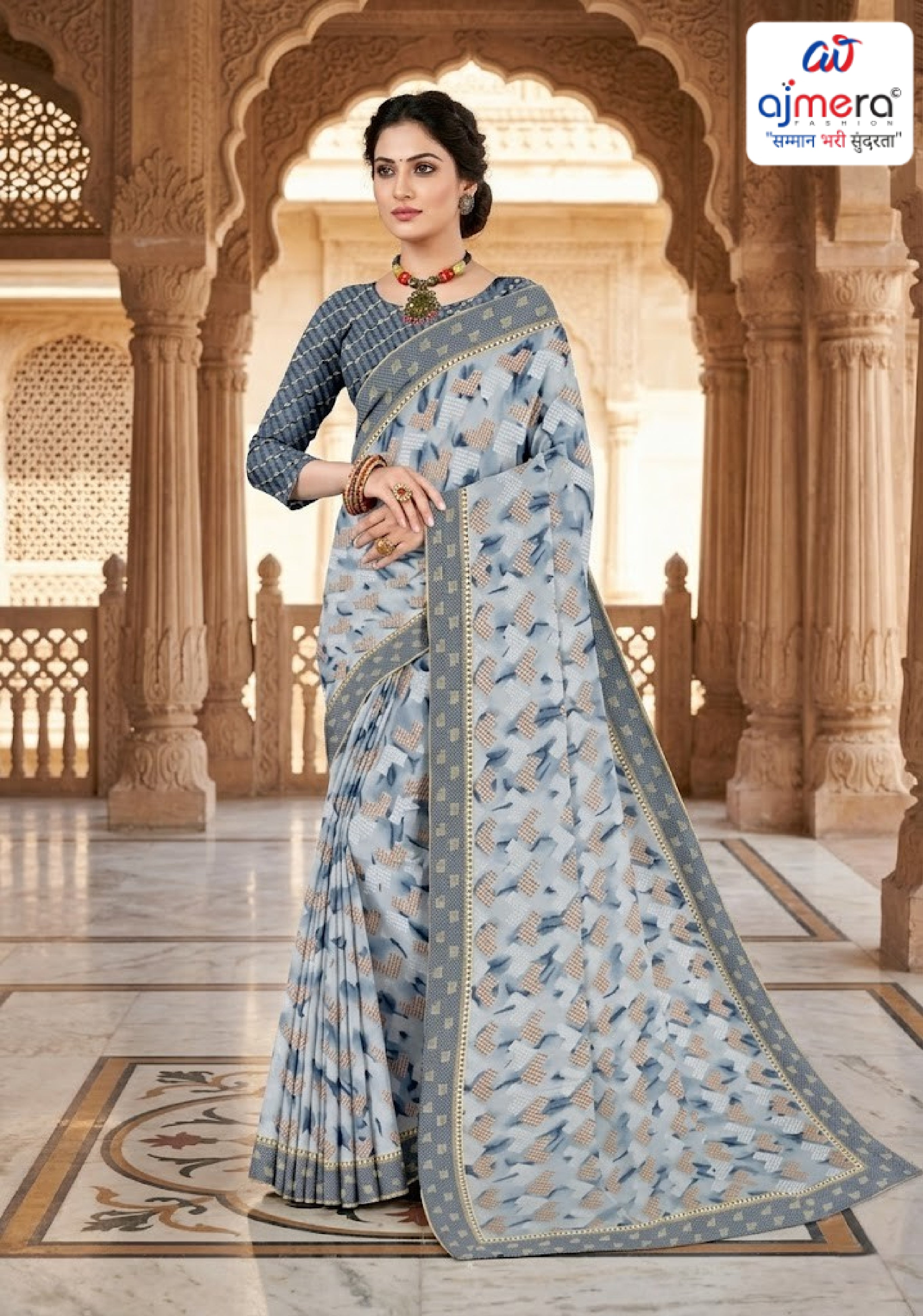 Zomato Print Loose Saree with Blouse for Premium Ethnic and Traditional Wear | CAS-INK POINT